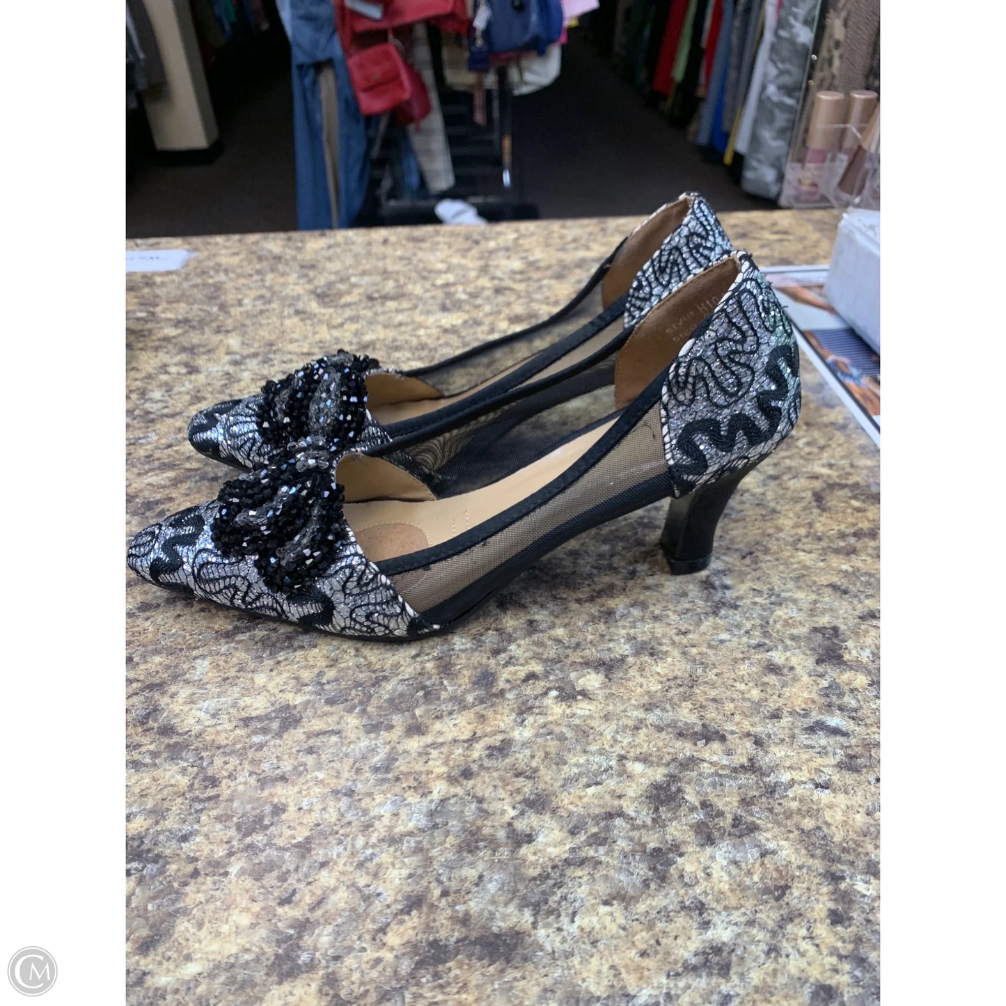 Shoes Heels Kitten By Cmf In Black & Silver, Size: 8