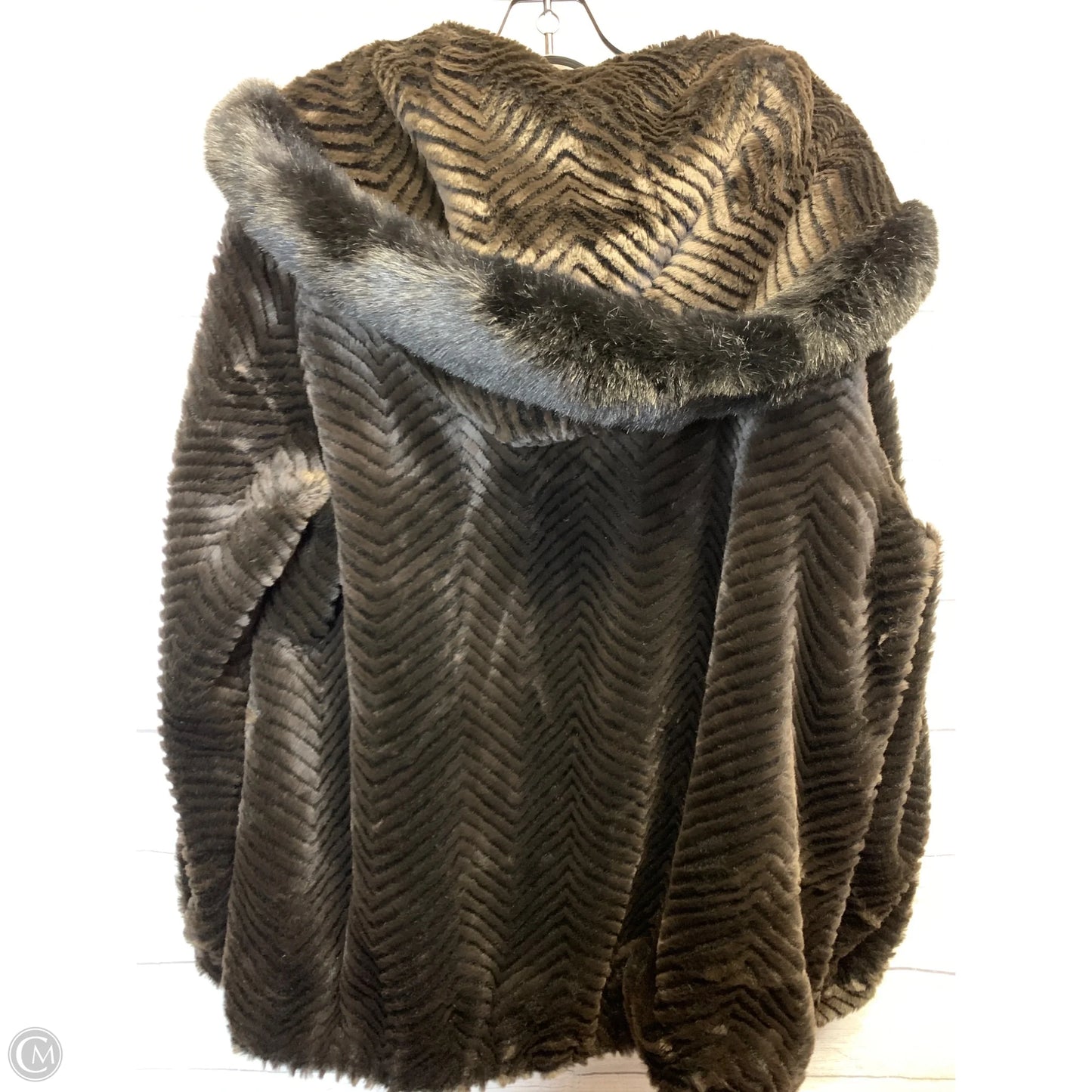 Coat Faux Fur & Sherpa By Gallery In Black & Brown, Size: 1x