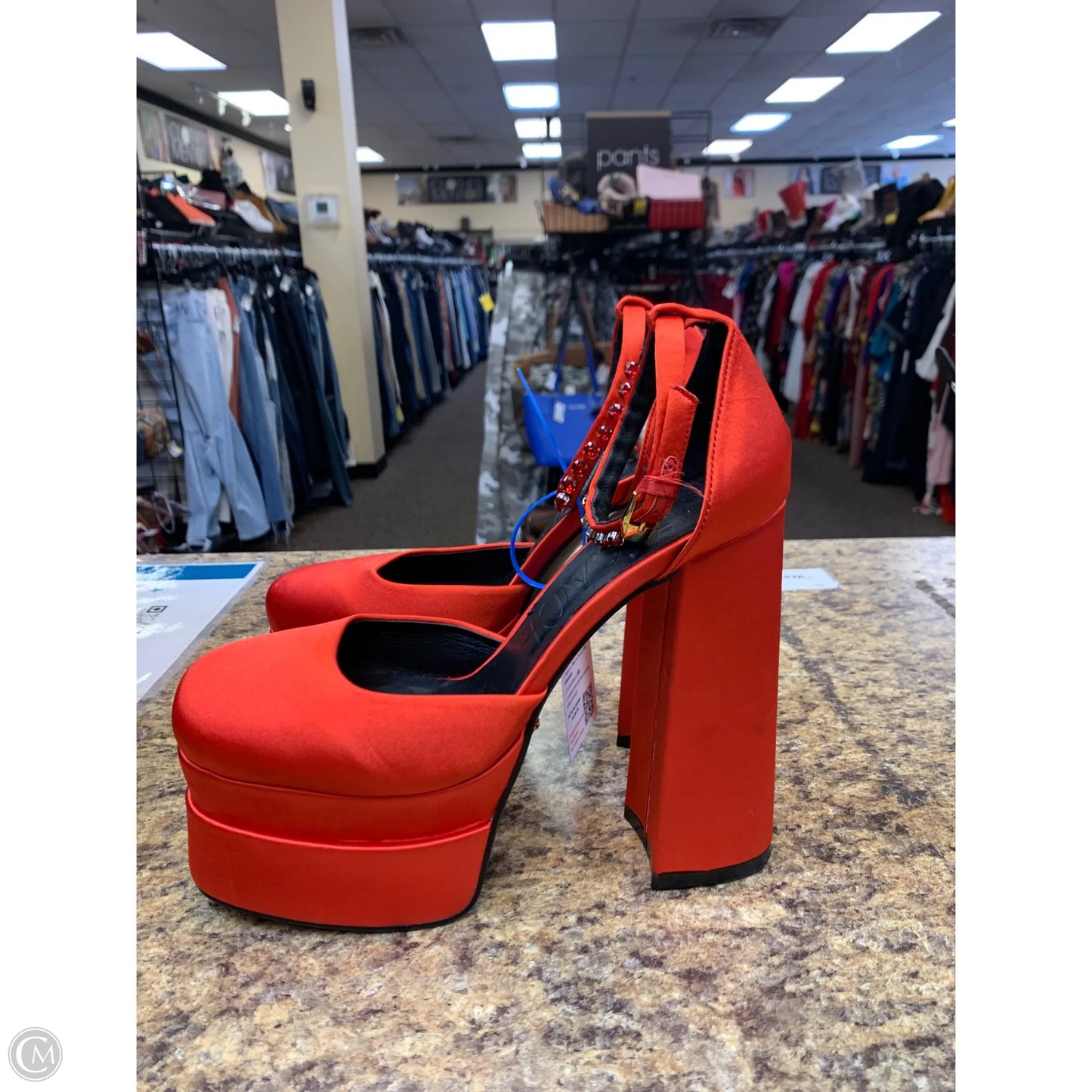 Shoes Luxury Designer By Versace In Red, Size: 11