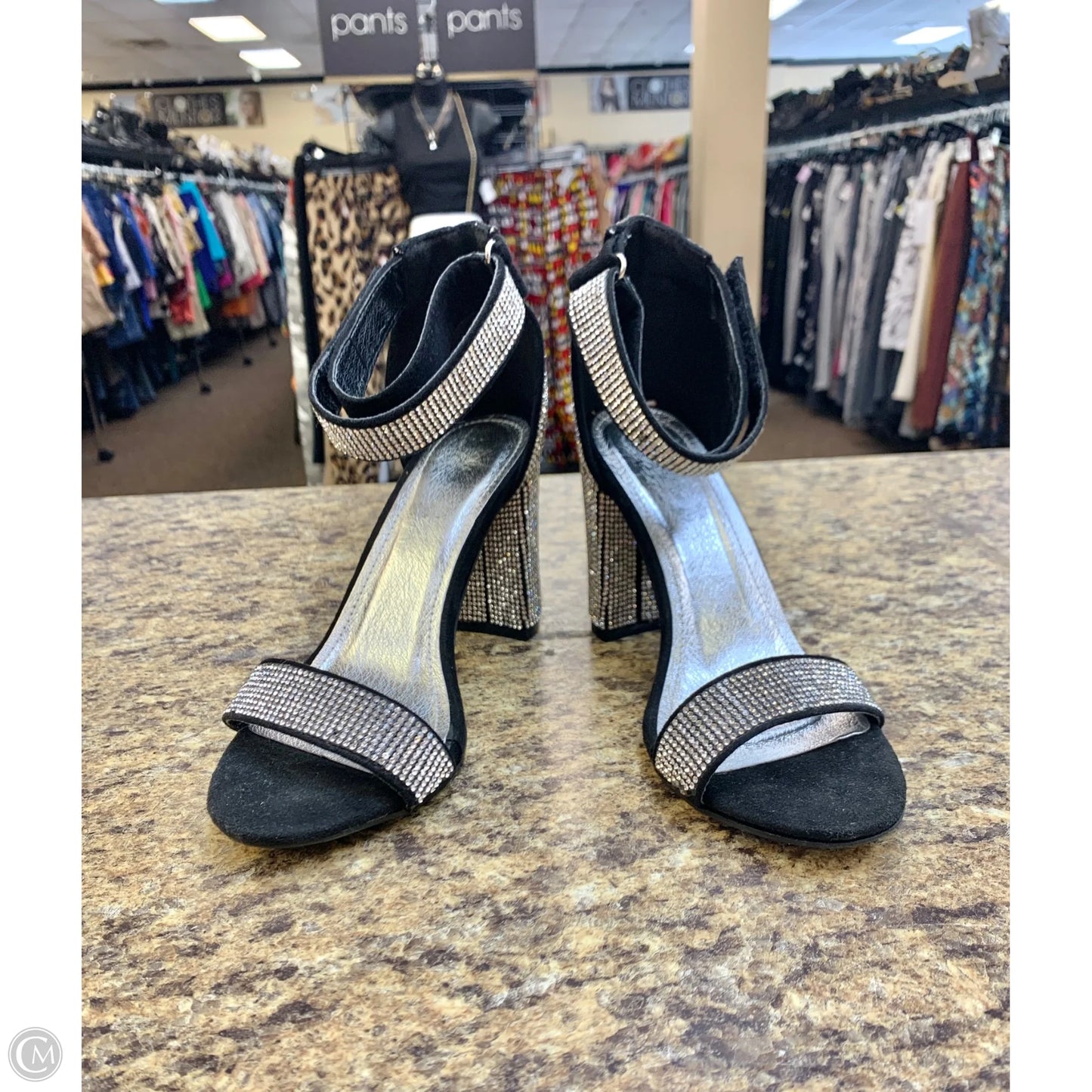 Shoes Heels Block By Cmf In Black & Silver, Size: 6
