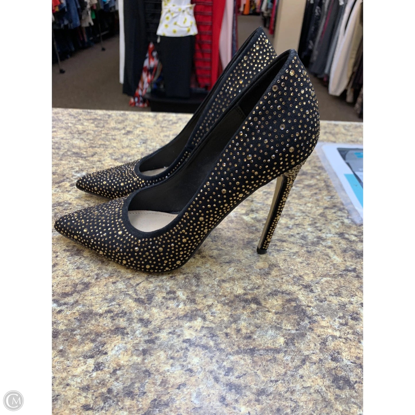 Shoes Heels Stiletto By Just Fab In Black & Gold, Size: 10