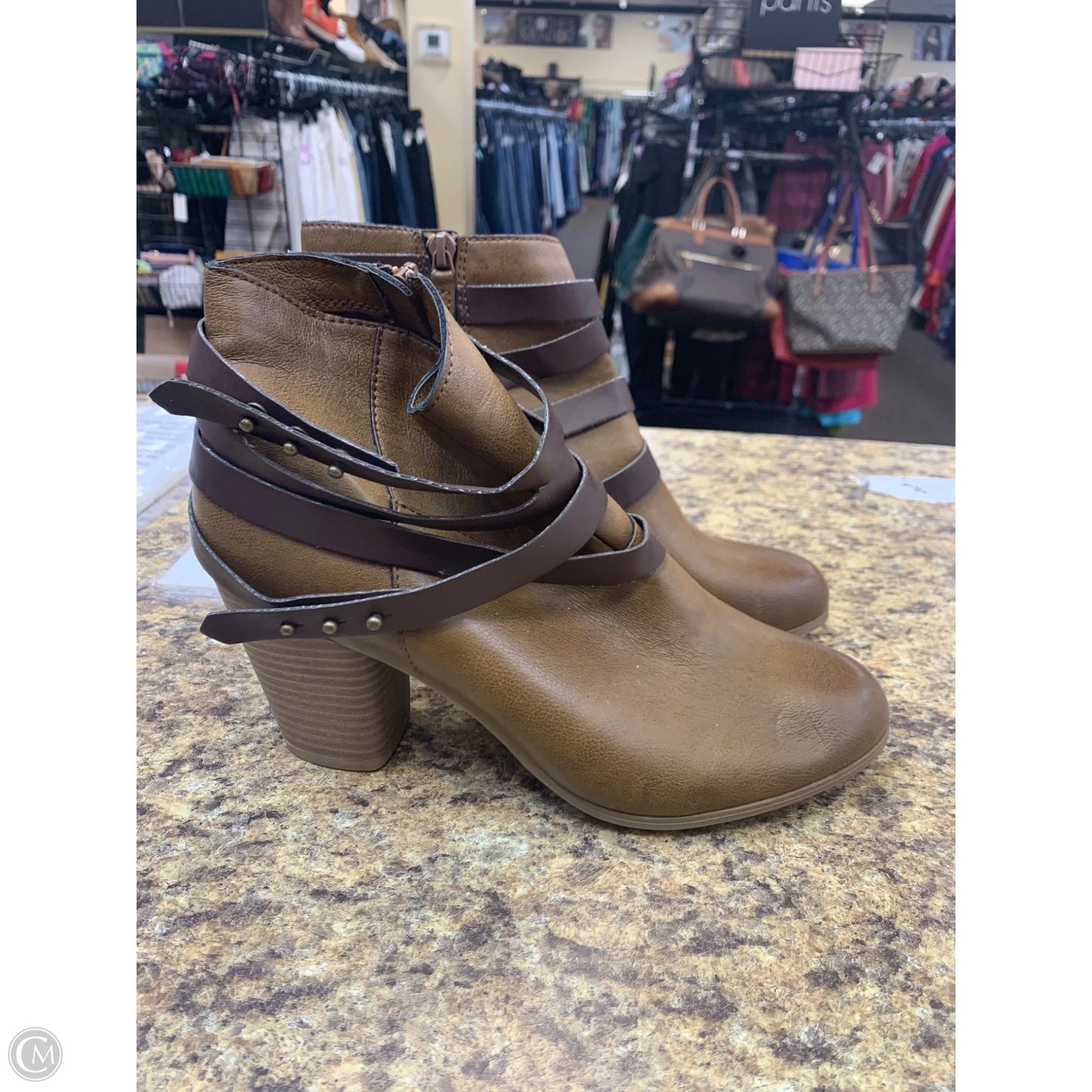 Boots Ankle Heels By Material Girl In Brown, Size: 11