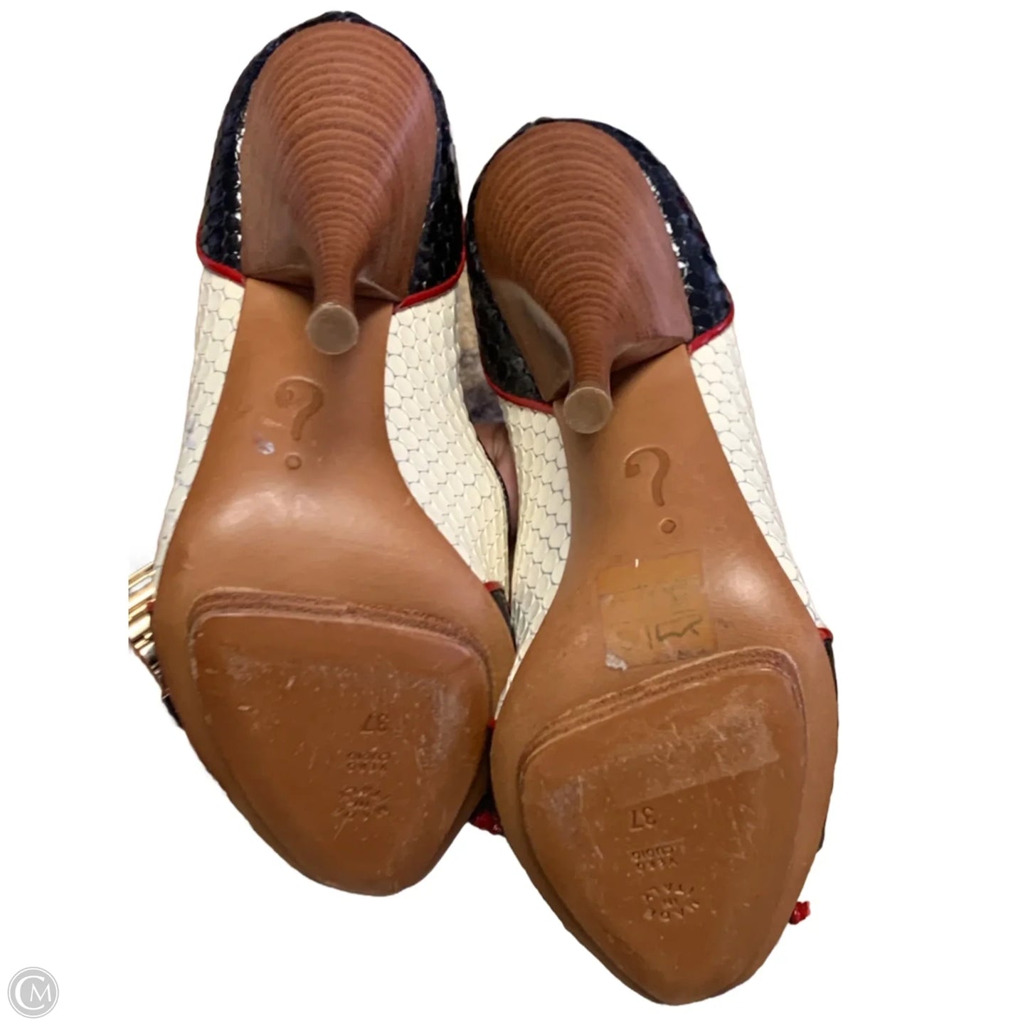 Shoes Luxury Designer By Moschino In Black & Cream, Size: 7