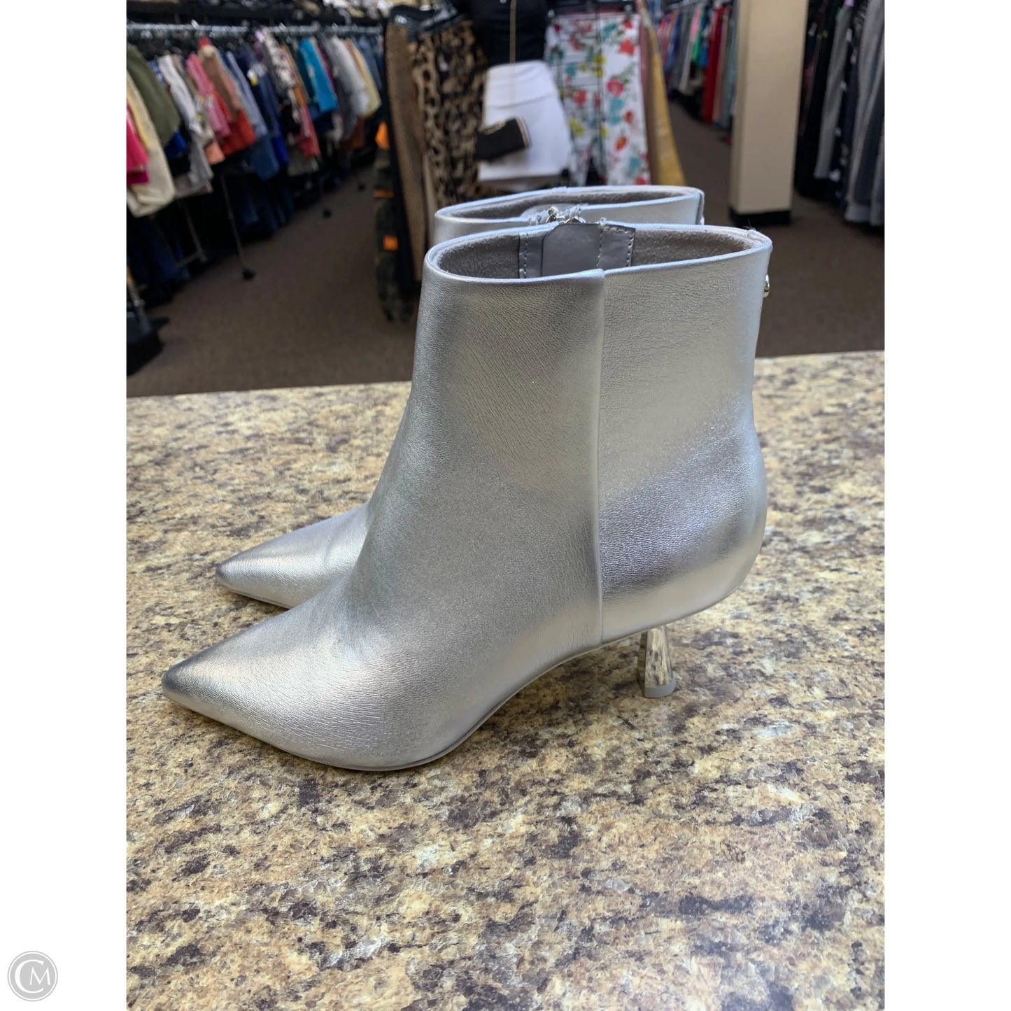 Boots Ankle Heels By Cmf In Silver, Size: 7