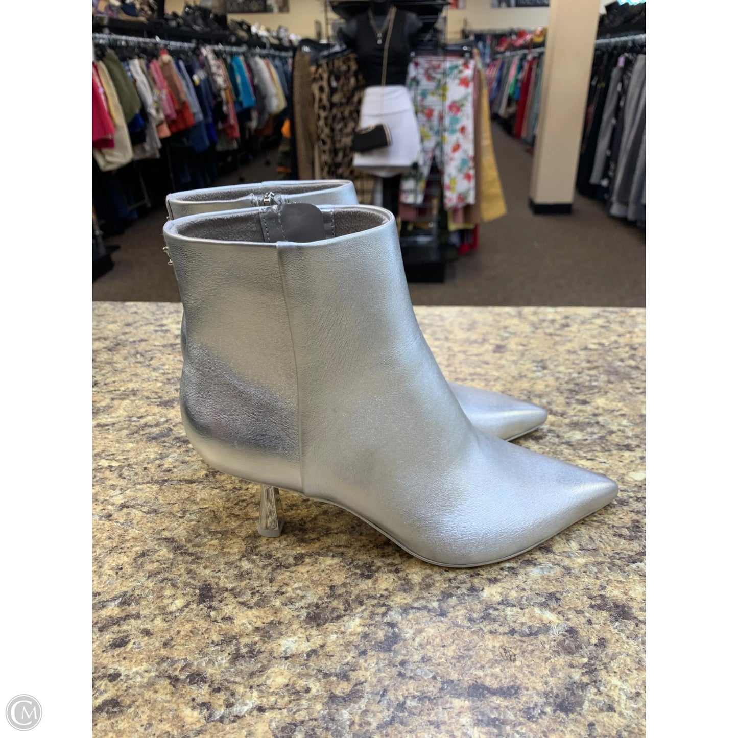 Boots Ankle Heels By Cmf In Silver, Size: 7