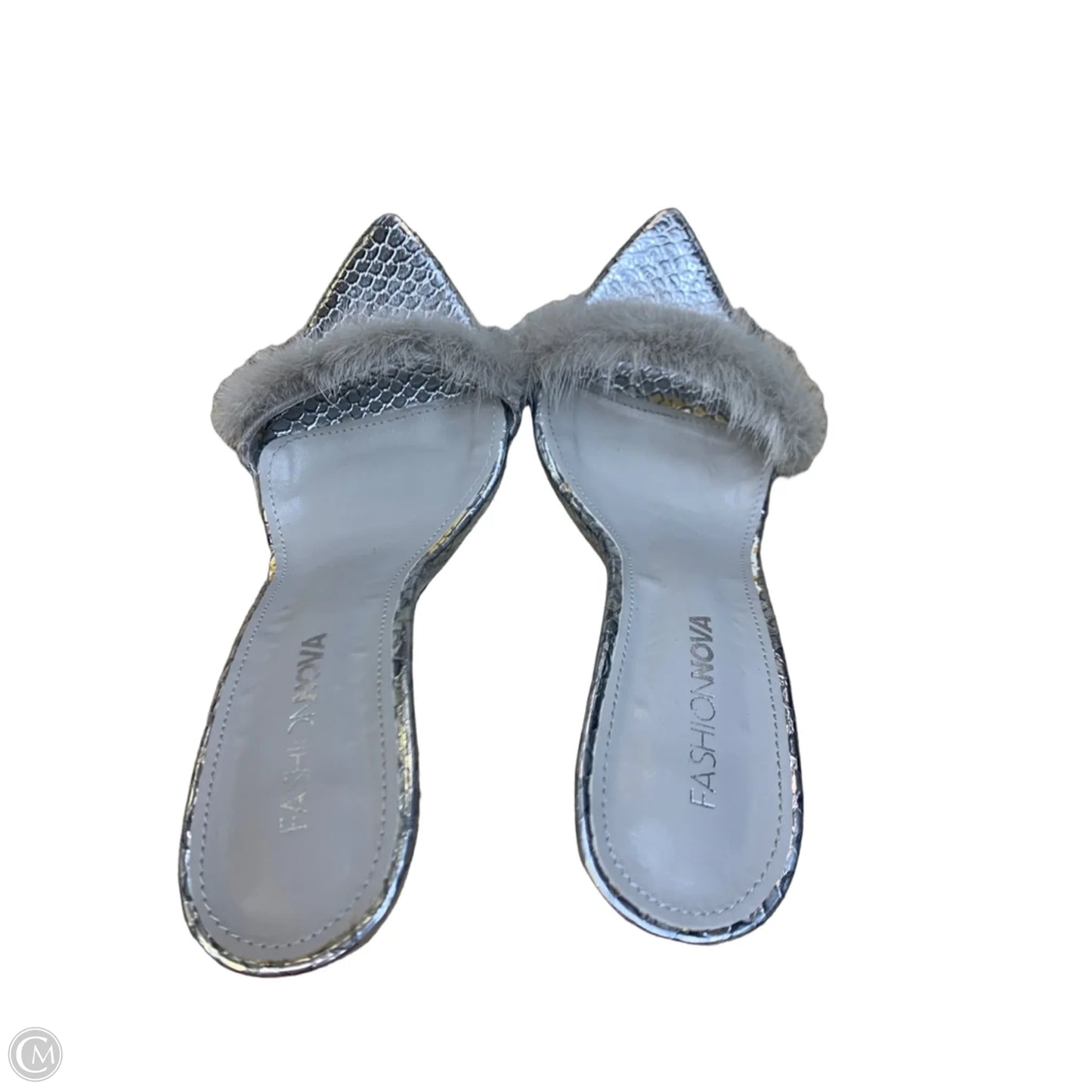 Sandals Heels Stiletto By Fashion Nova In Silver, Size: 7.5