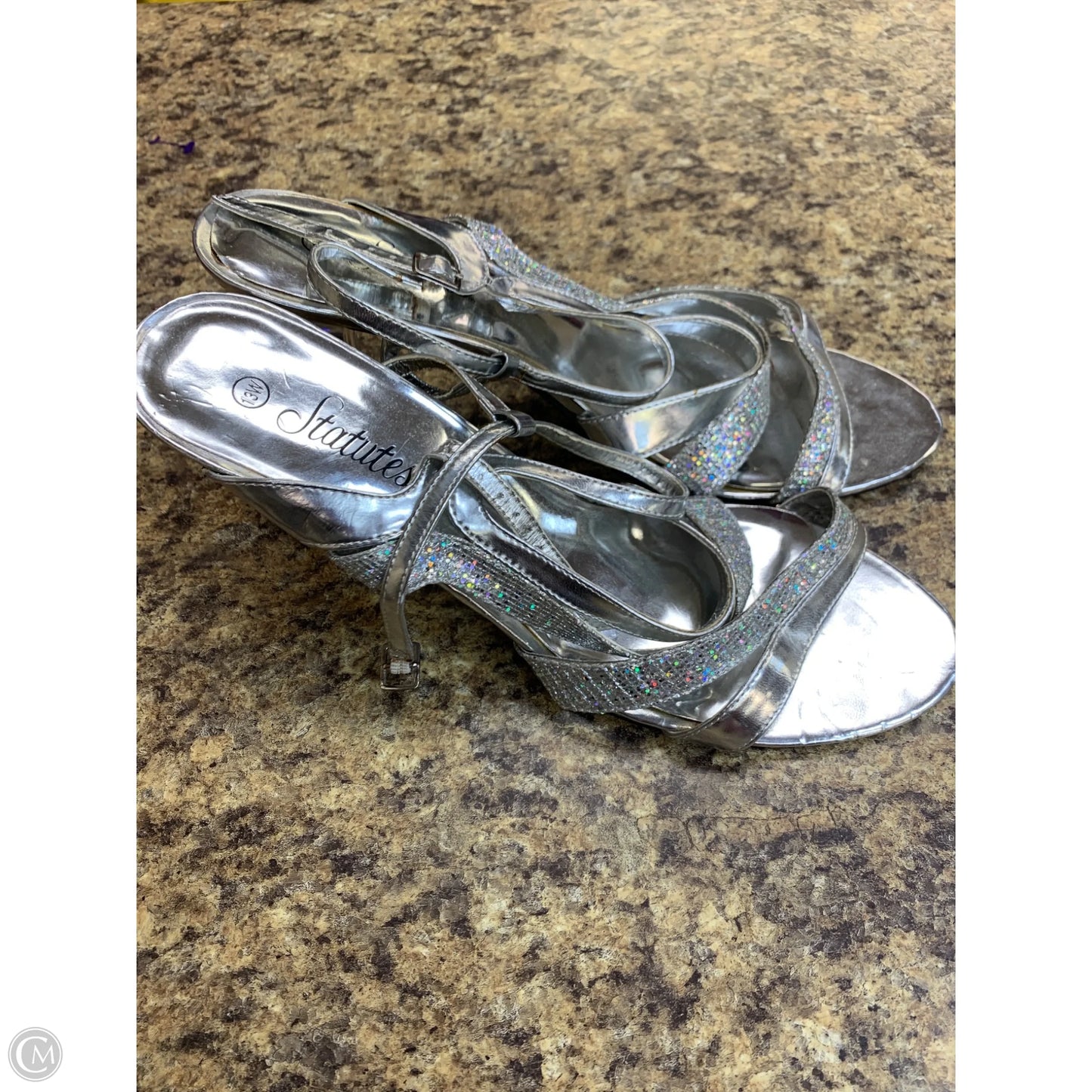 Sandals Heels Kitten By Cmf In Silver, Size: 13