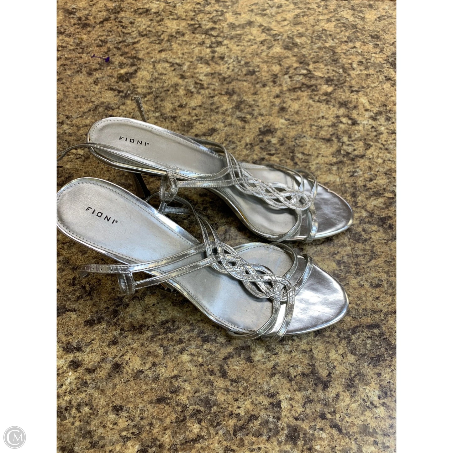 Sandals Heels Kitten By Fioni Shoes In Silver, Size: 11