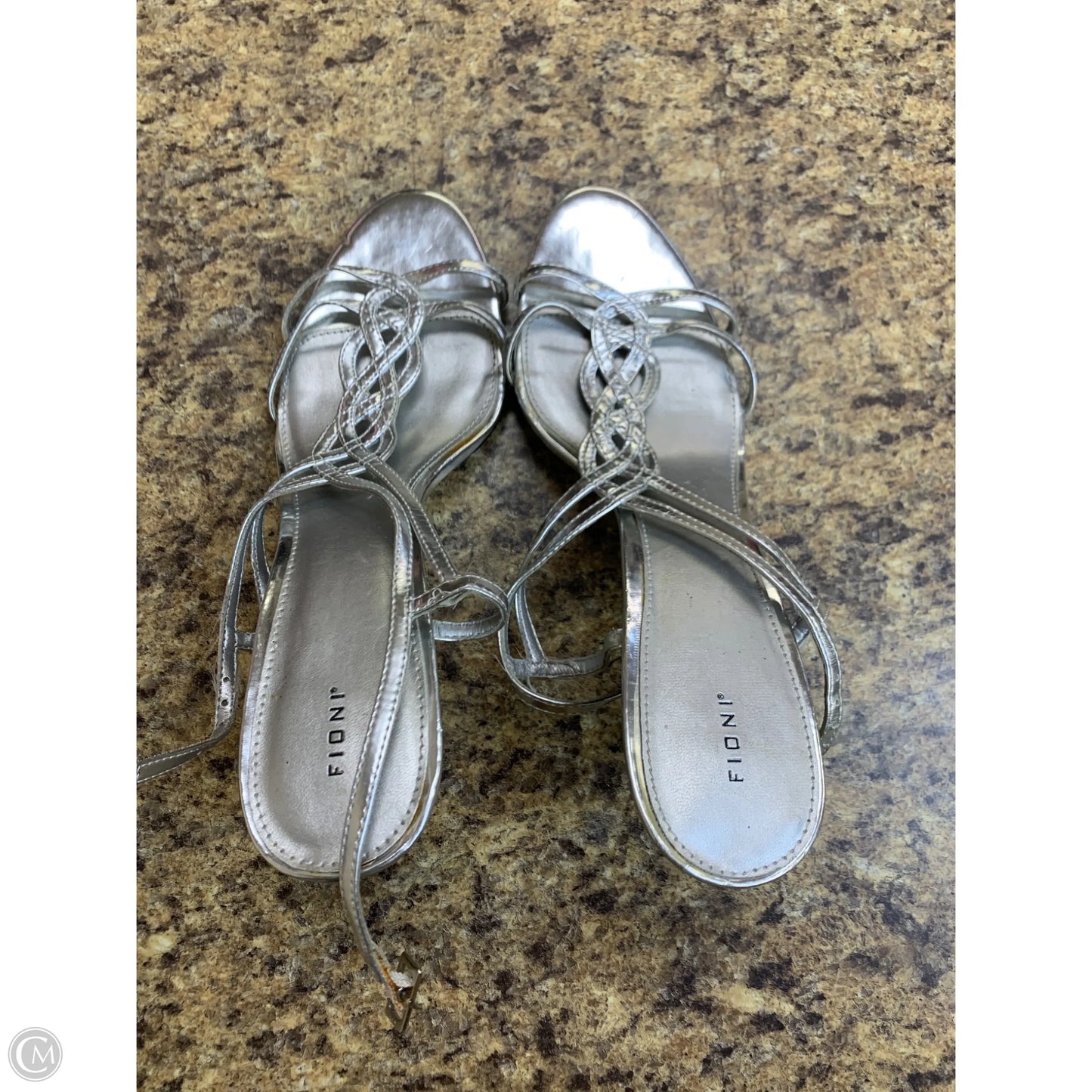 Sandals Heels Kitten By Fioni Shoes In Silver, Size: 11