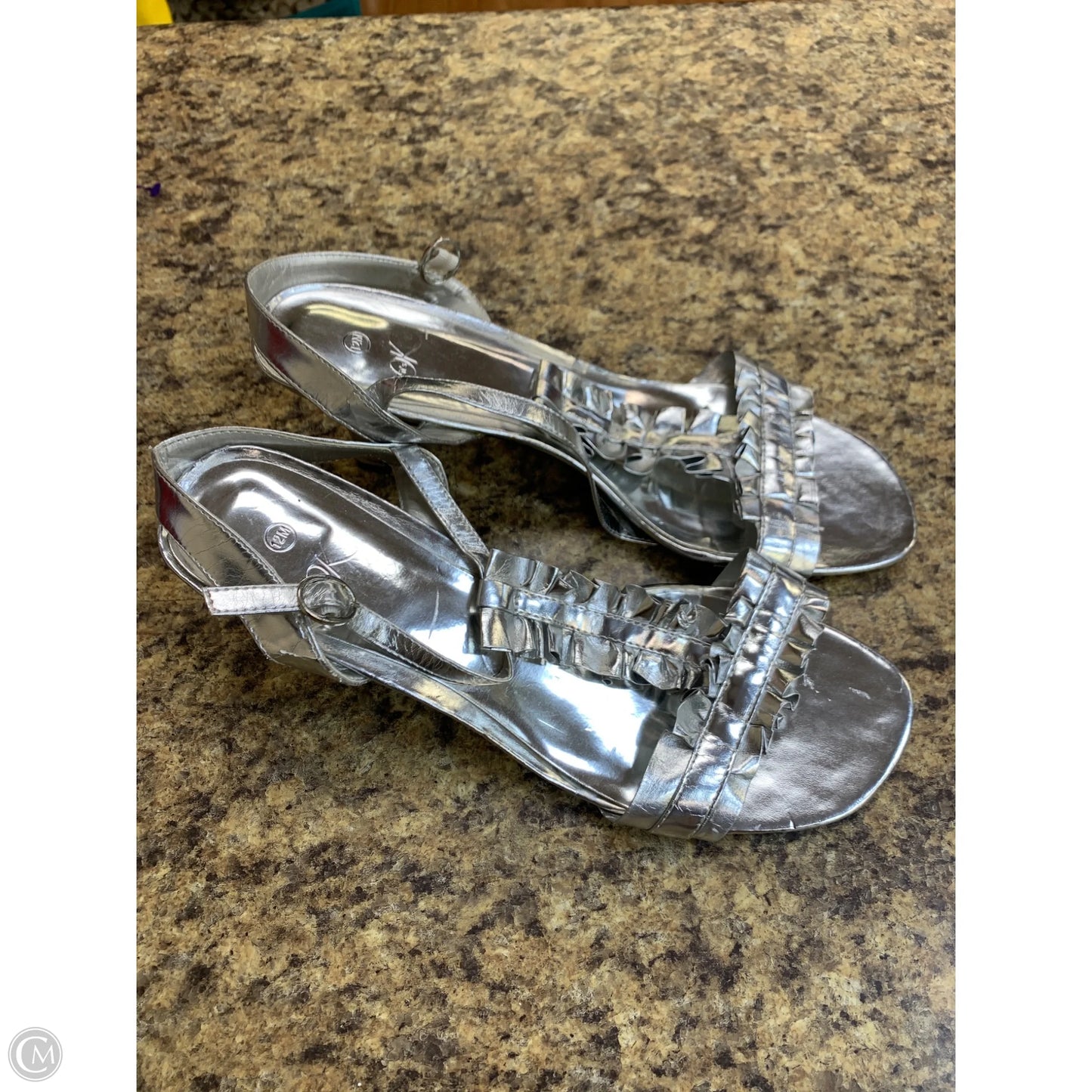 Sandals Heels Kitten By Ok In Silver, Size: 12