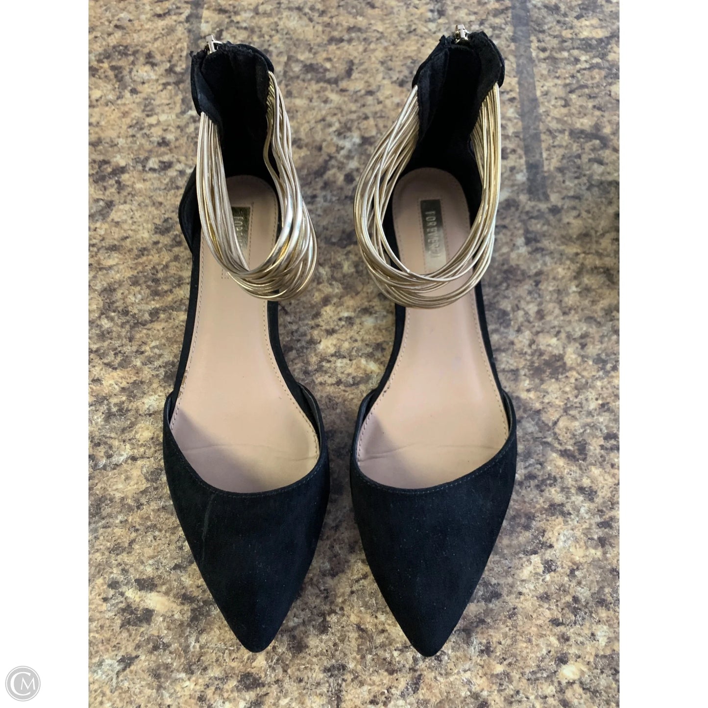 Sandals Flats By Forever 21 In Black & Gold, Size: 8.5