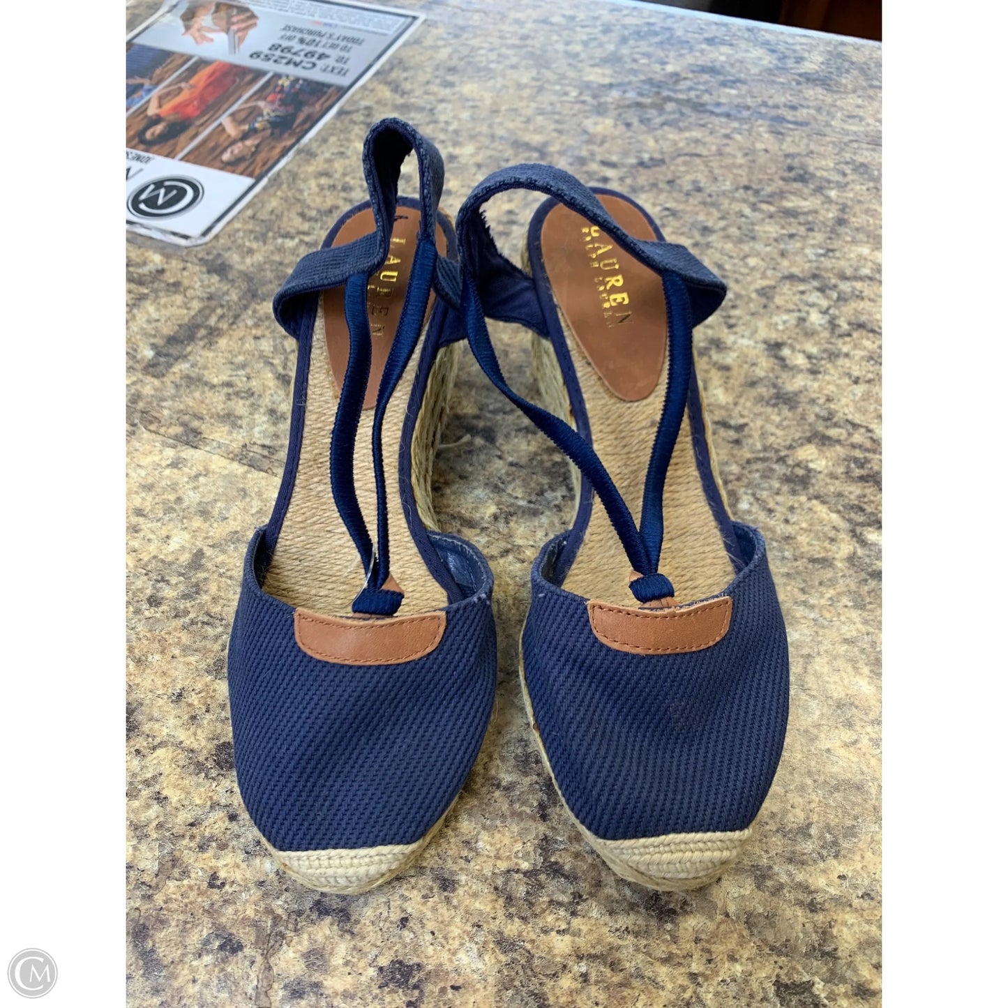 Sandals Heels Wedge By Lauren By Ralph Lauren In Blue & Tan, Size: 9