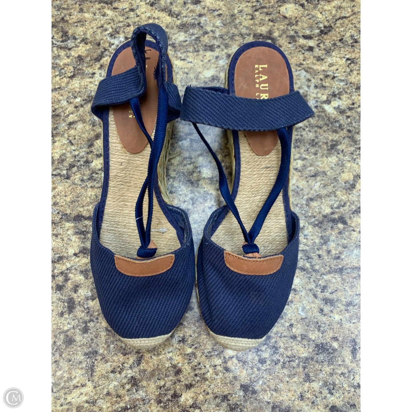 Sandals Heels Wedge By Lauren By Ralph Lauren In Black & Tan, Size: 9