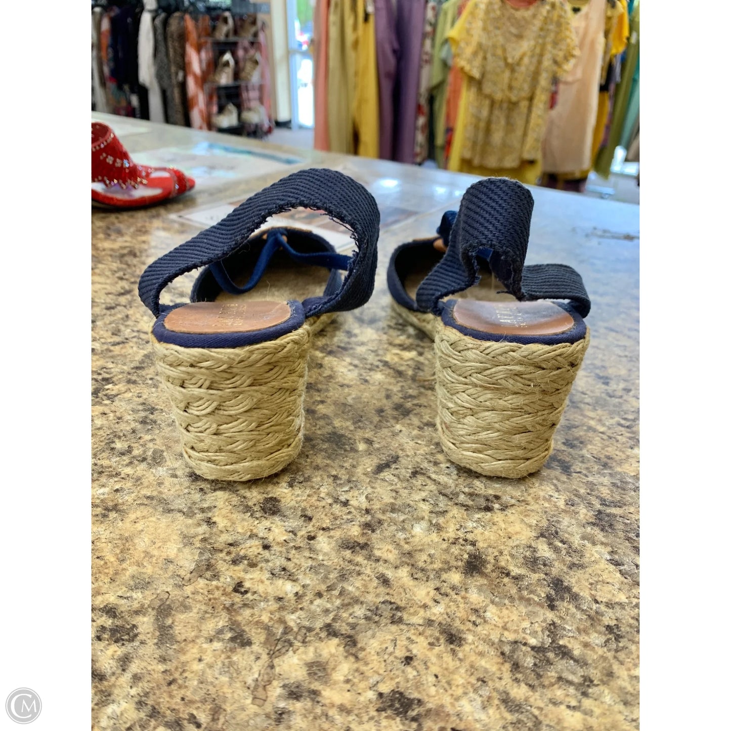 Sandals Heels Wedge By Lauren By Ralph Lauren In Blue & Tan, Size: 9