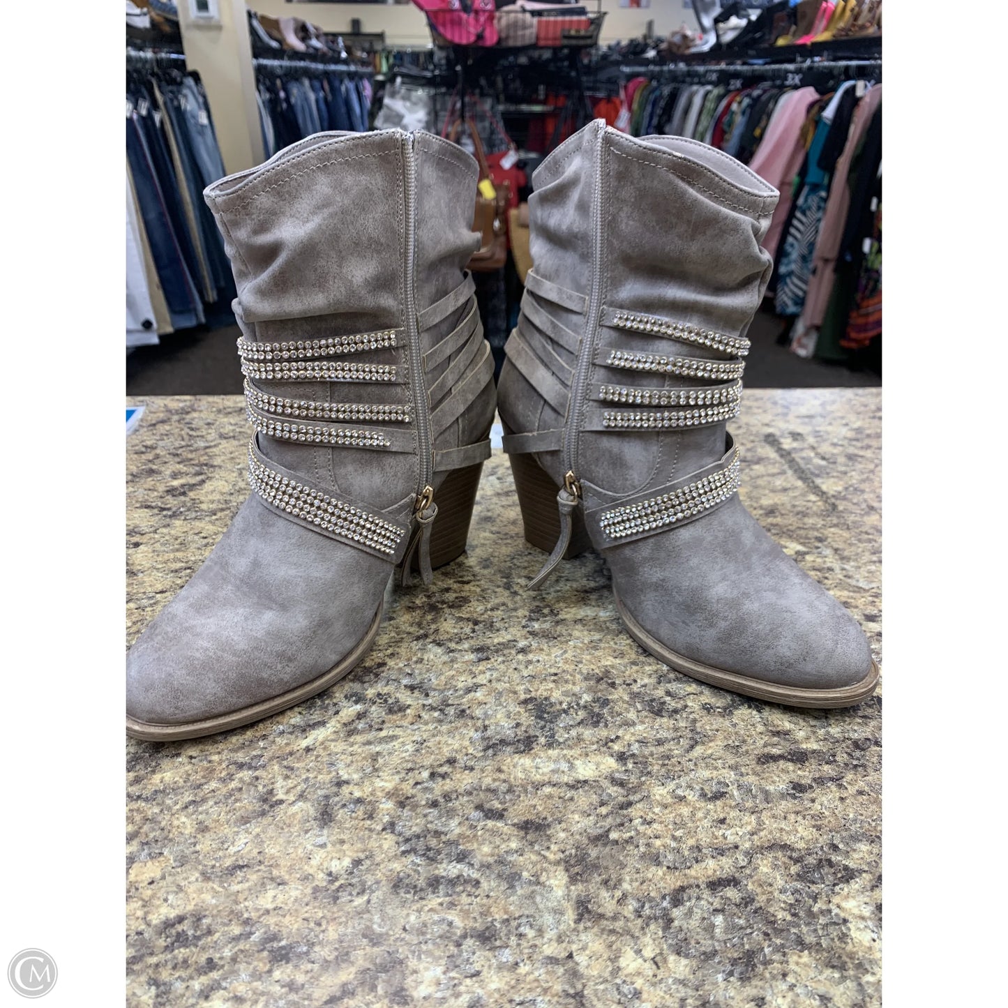 Boots Ankle Heels By Daisy Fuentes In Taupe, Size: 8.5