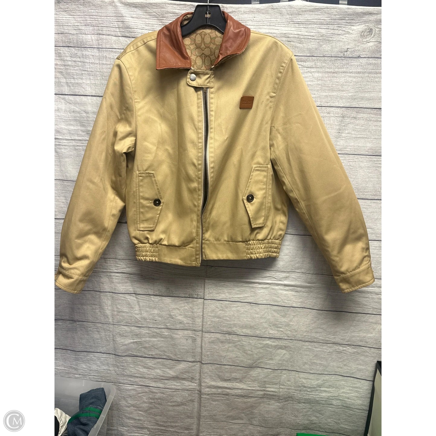 Jacket Designer By Coach In Brown & Tan, Size: Xs