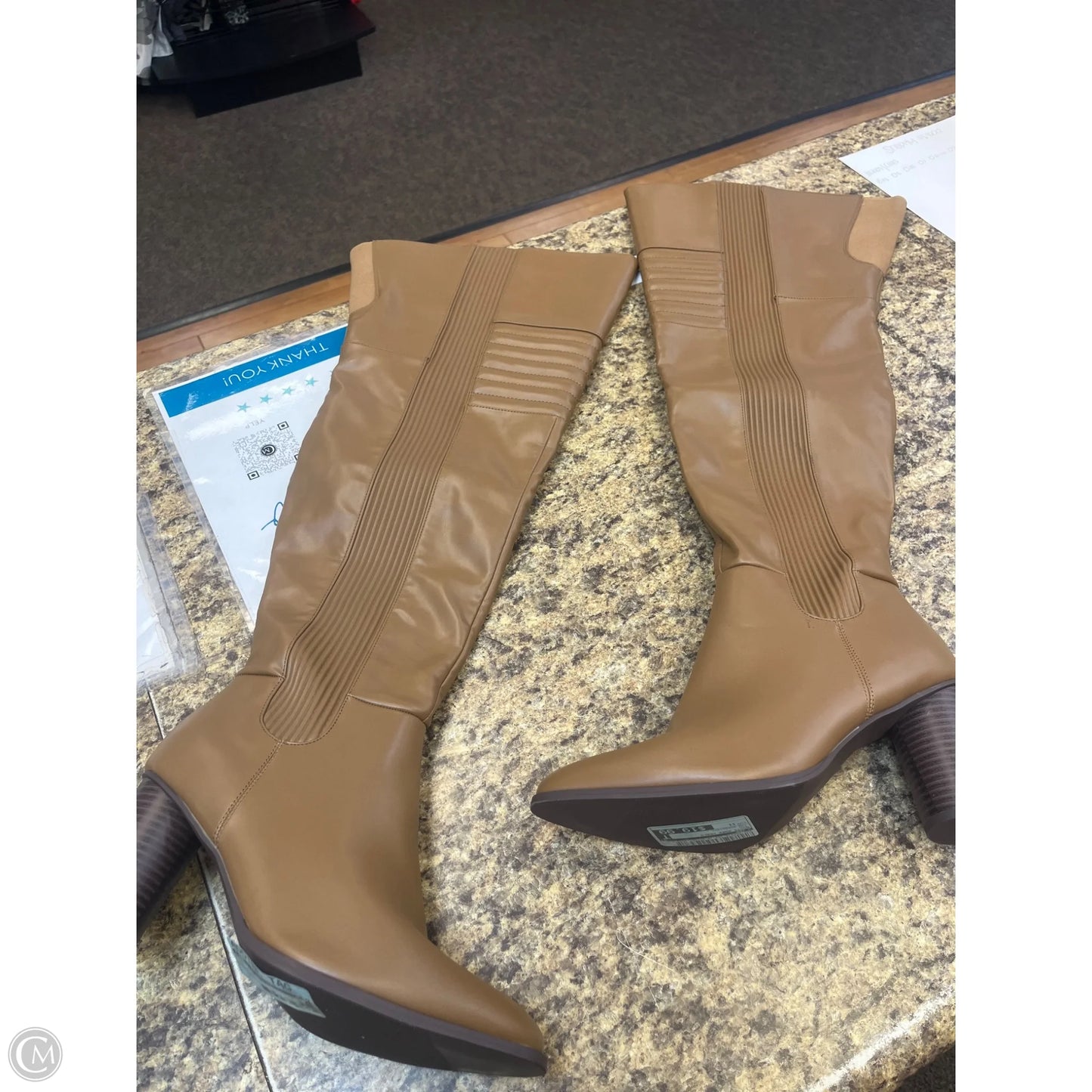 Boots Knee Heels By Cmf In Tan, Size: 11