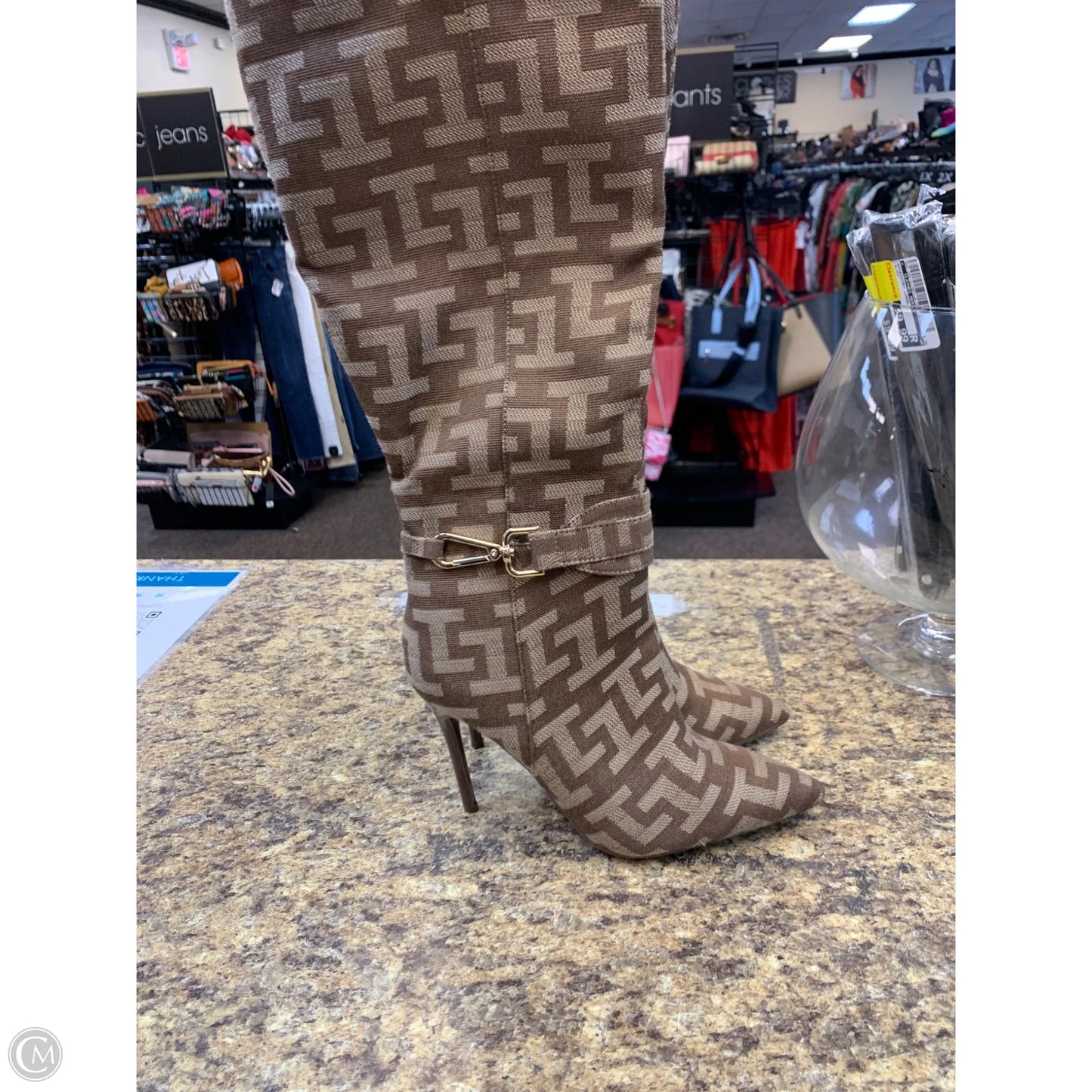 Boots Mid-calf Heels By Shoedazzle In Brown & Tan, Size: 8.5