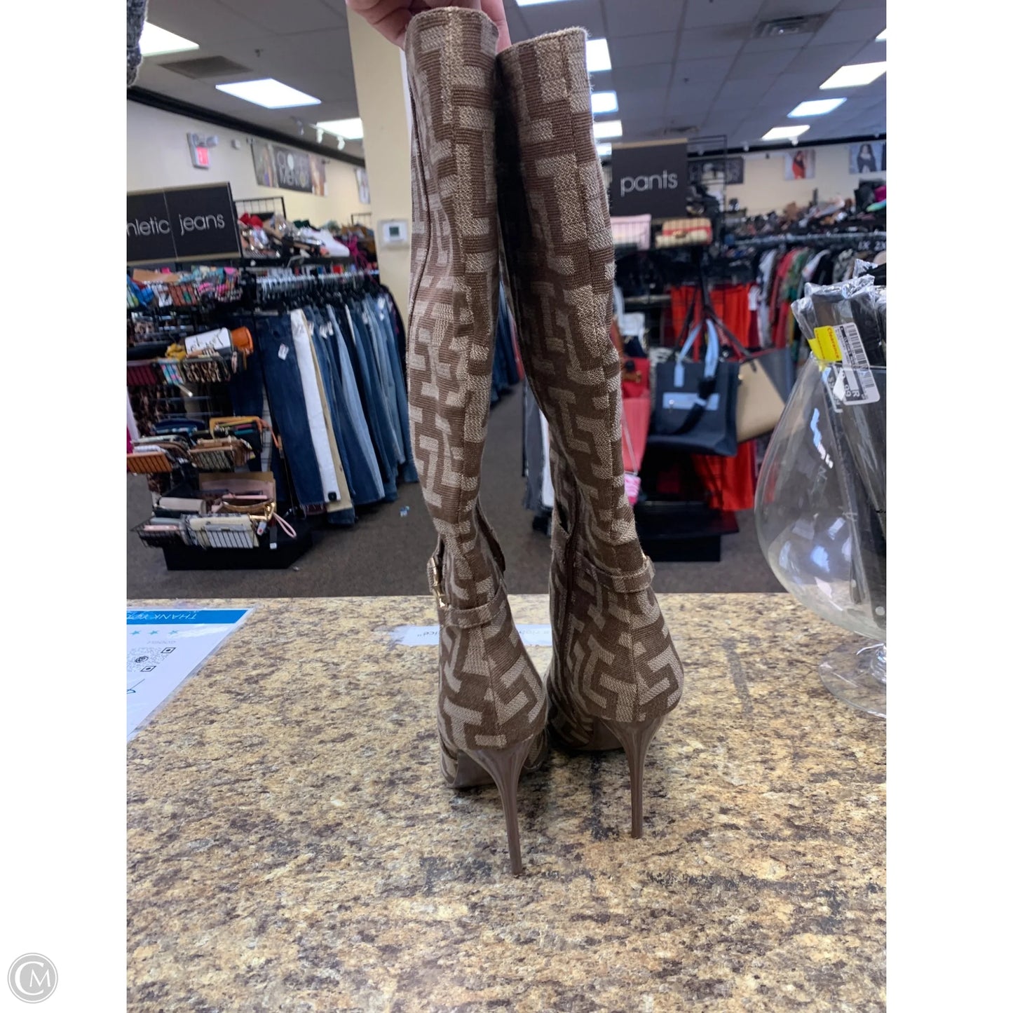 Boots Mid-calf Heels By Shoedazzle In Brown & Tan, Size: 8.5
