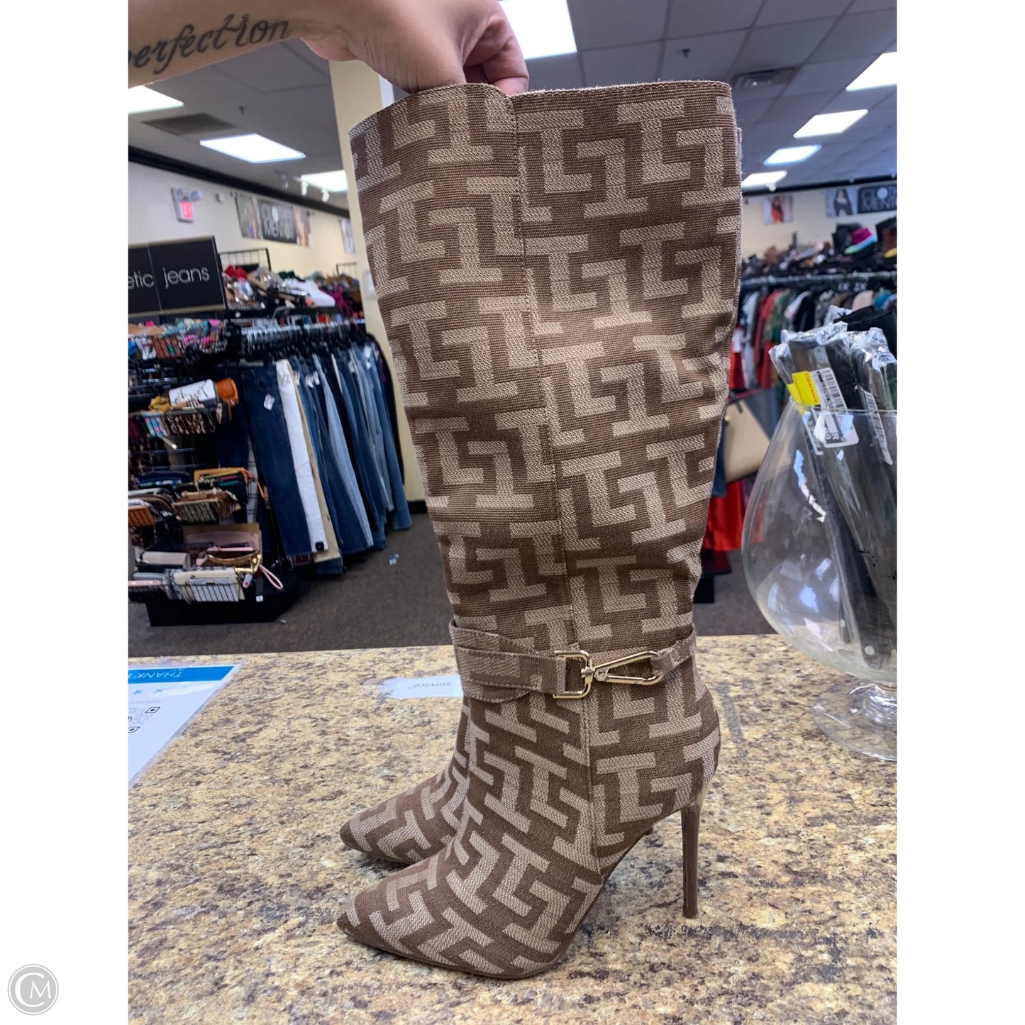 Boots Mid-calf Heels By Shoedazzle In Brown & Tan, Size: 8.5
