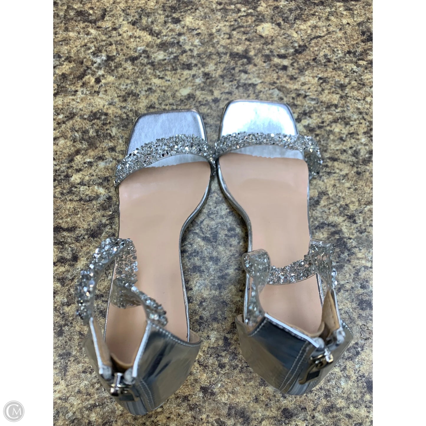 Sandals Heels Kitten By Cmf In Silver, Size: 12
