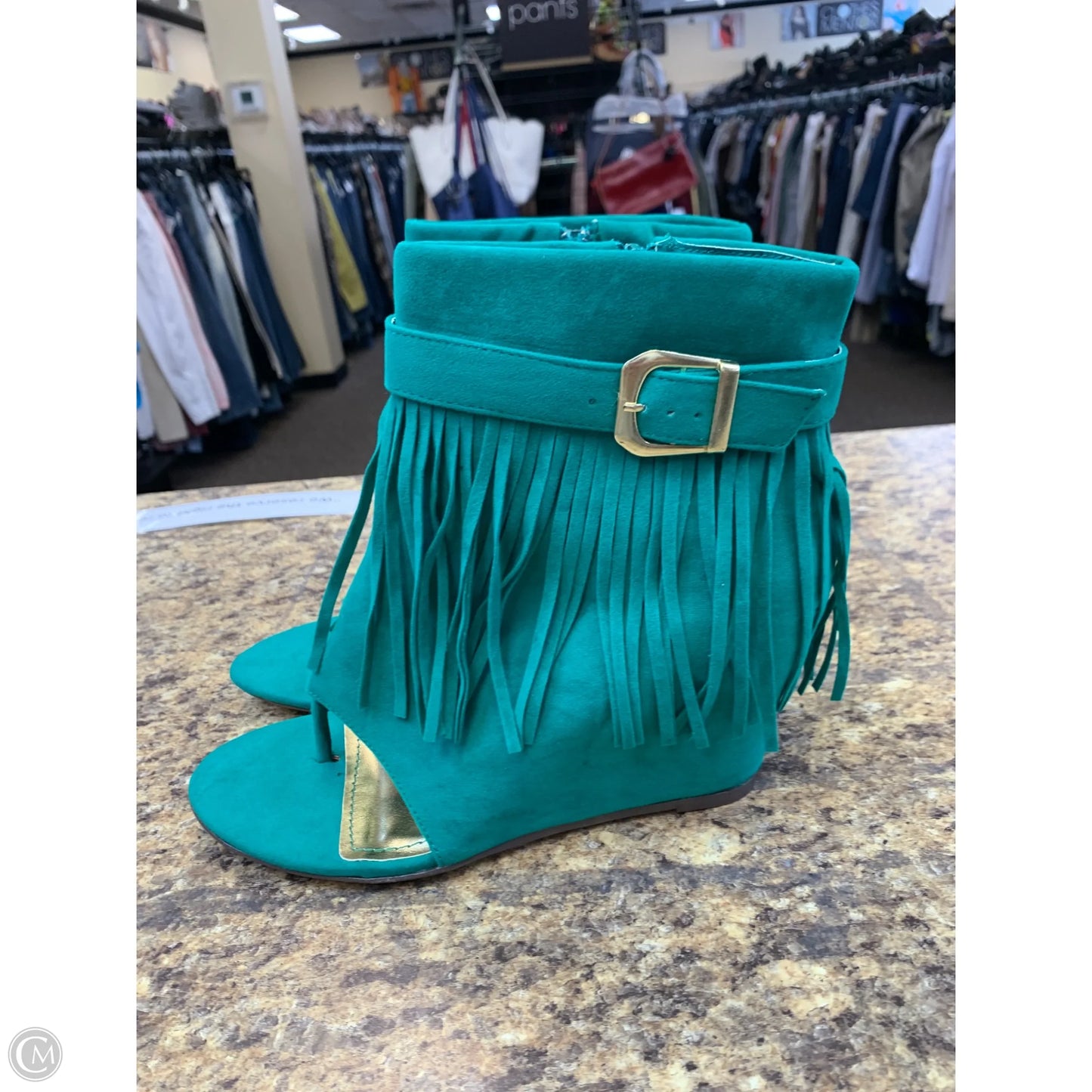Shoes Heels Wedge By Rouge In Green, Size: 8