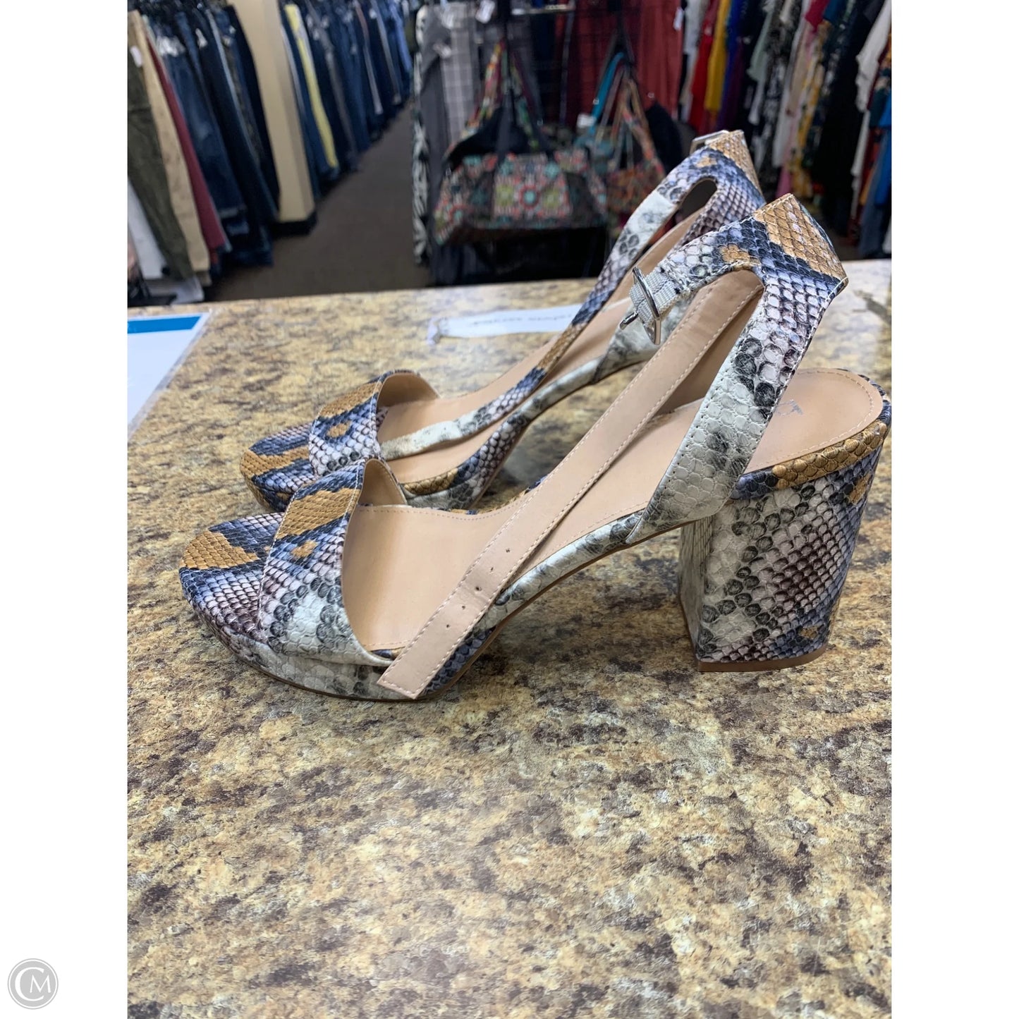 Sandals Heels Block By Bar Iii In Snakeskin Print, Size: 11