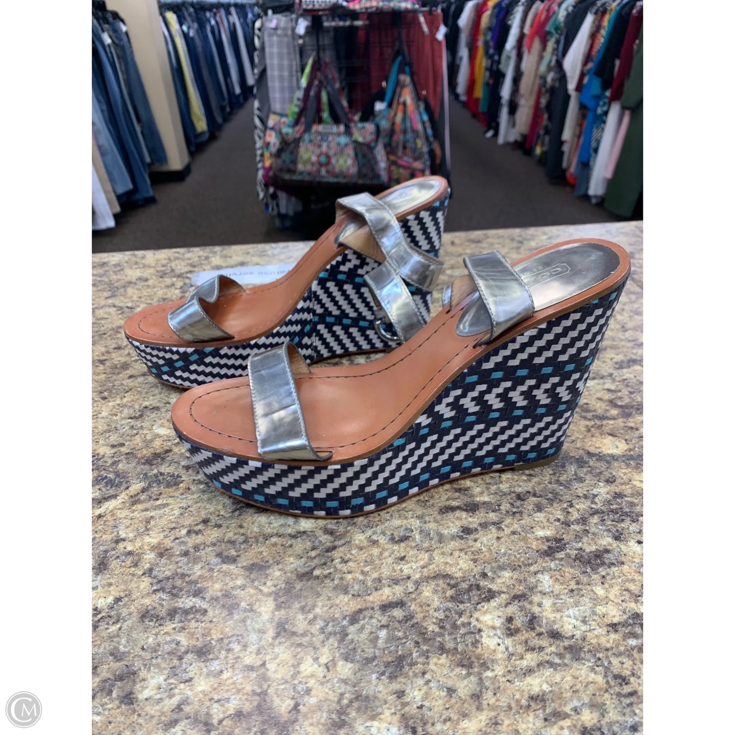 Sandals Designer By Coach In Blue & Silver, Size: 10