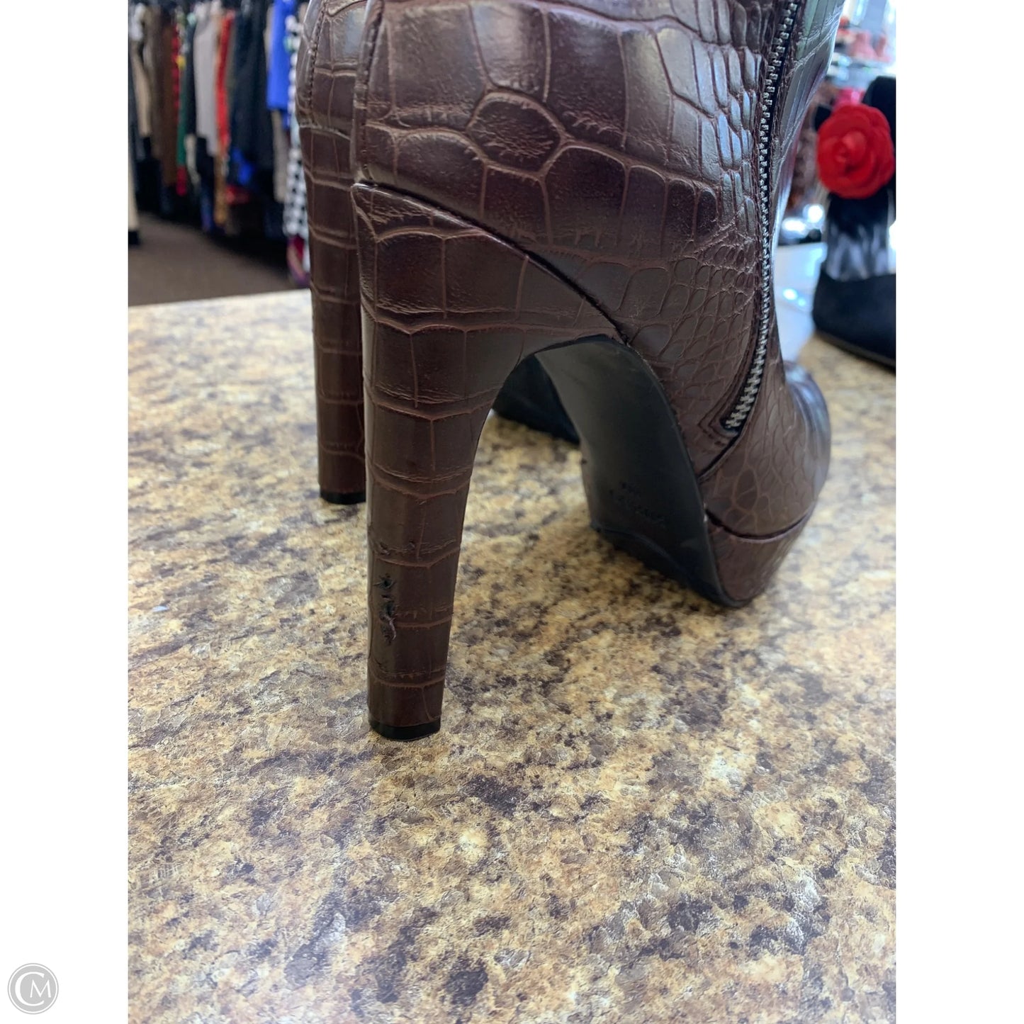 Boots Ankle Heels By Guess In Brown, Size: 8