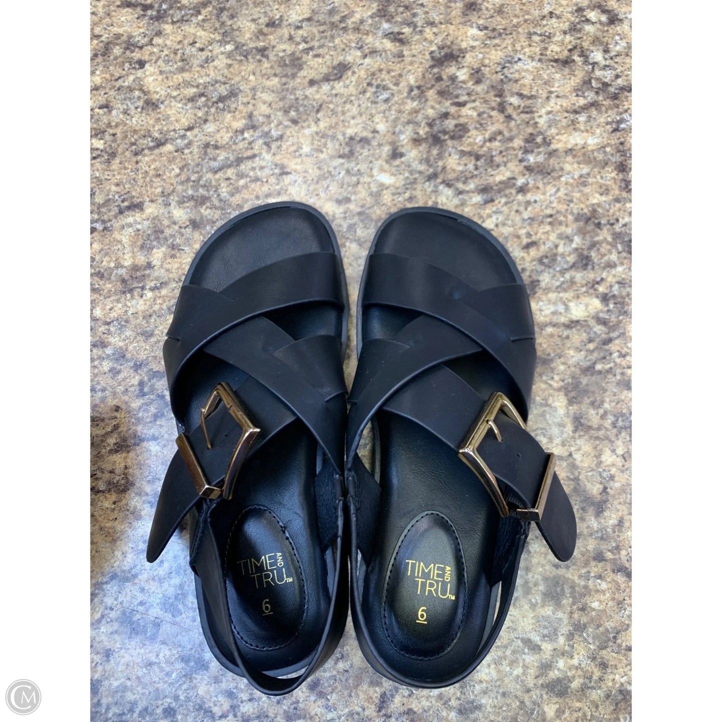 Sandals Flats By Time And Tru In Black, Size: 6
