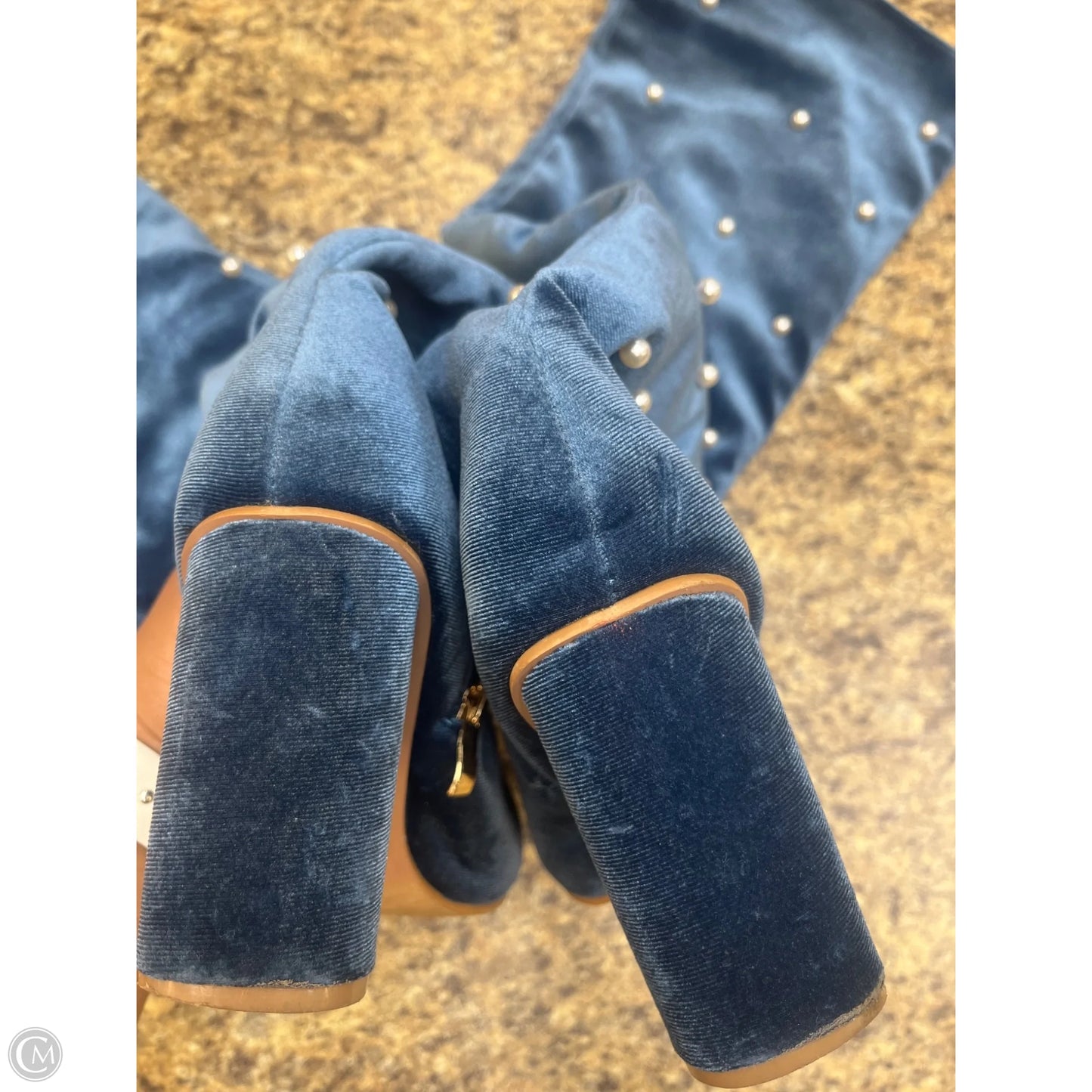 Boots Knee Heels By Yoki In Blue, Size: 8