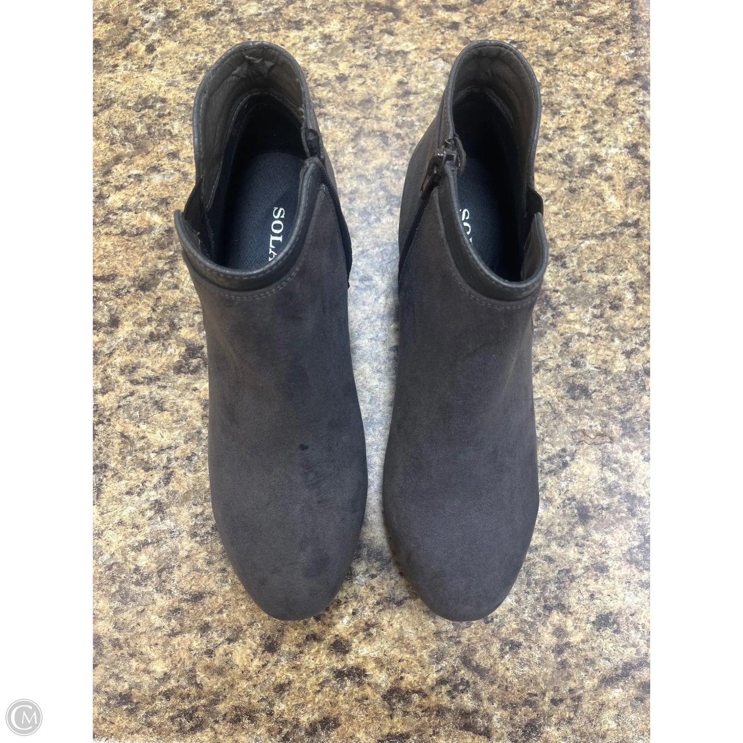 Boots Ankle Heels By Solanz In Grey, Size: 8