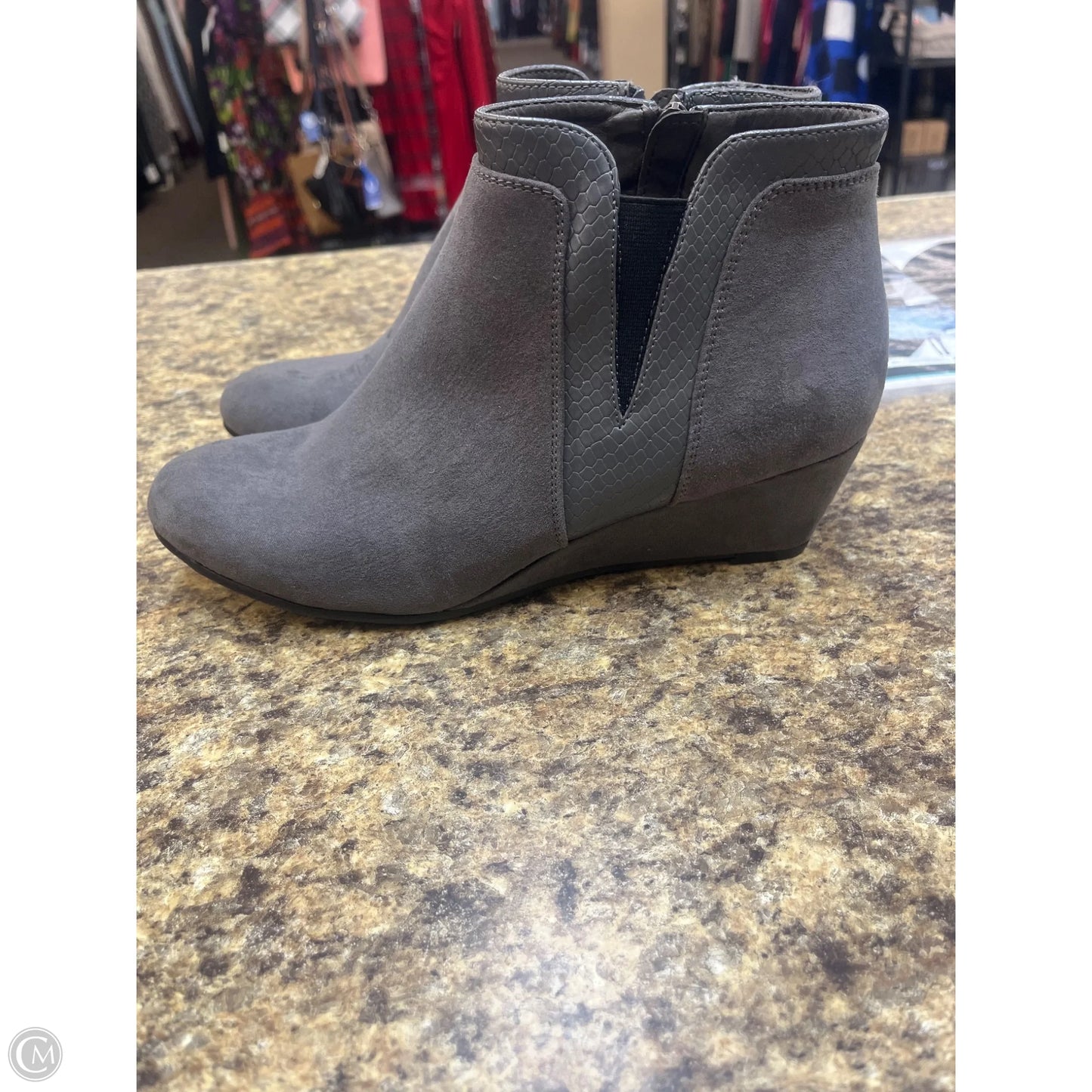Boots Ankle Heels By Solanz In Grey, Size: 8