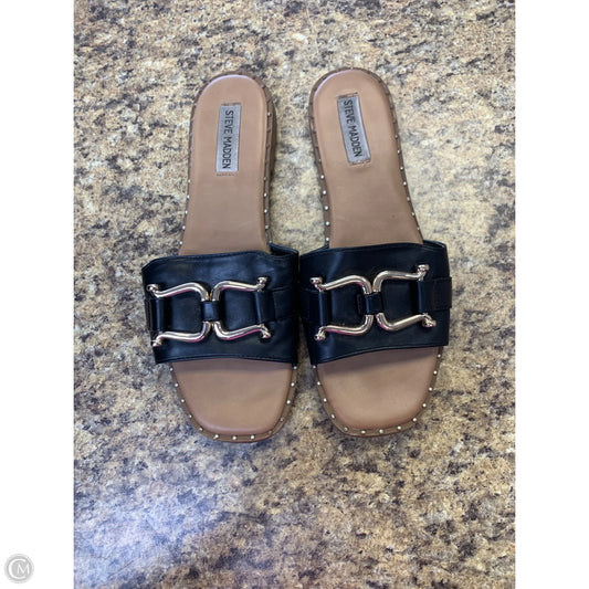 Sandals Flats By Steve Madden In Black & Gold, Size: 10