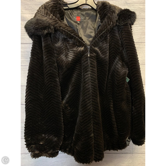 Coat Faux Fur & Sherpa By Gallery In Black & Brown, Size: 1x