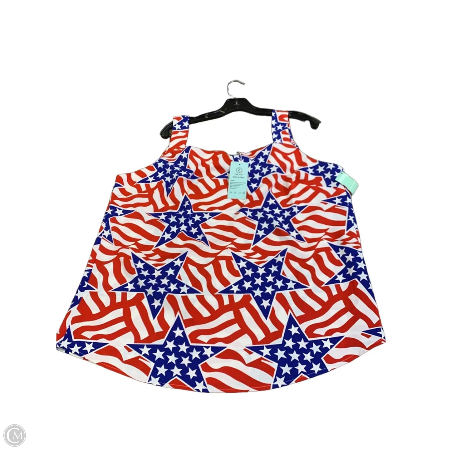 Top Sleeveless By Cmf In Blue & Red & White, Size: 2x