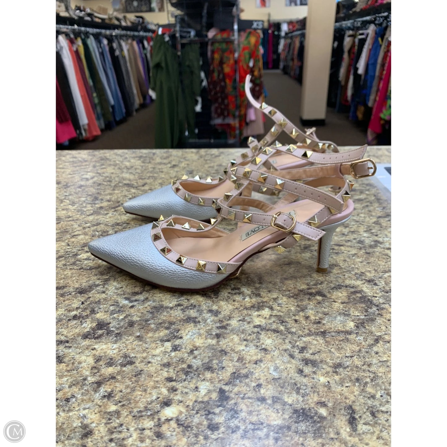 Shoes Heels Kitten By Cmf In Pink & Silver, Size: 7