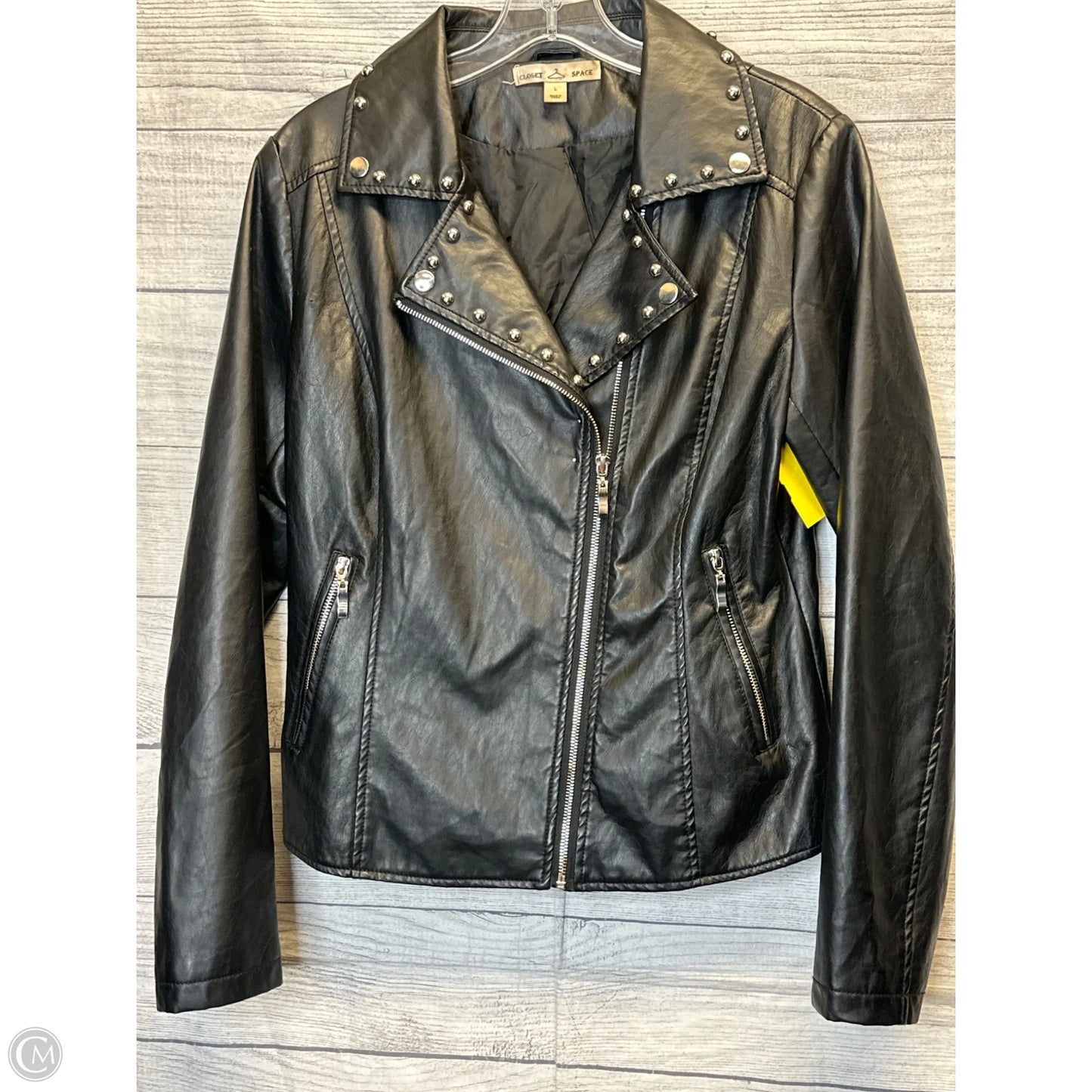 Jacket Moto By Cmf In Black & Silver, Size: L