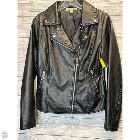 Jacket Moto By Cmf In Black & Silver, Size: L