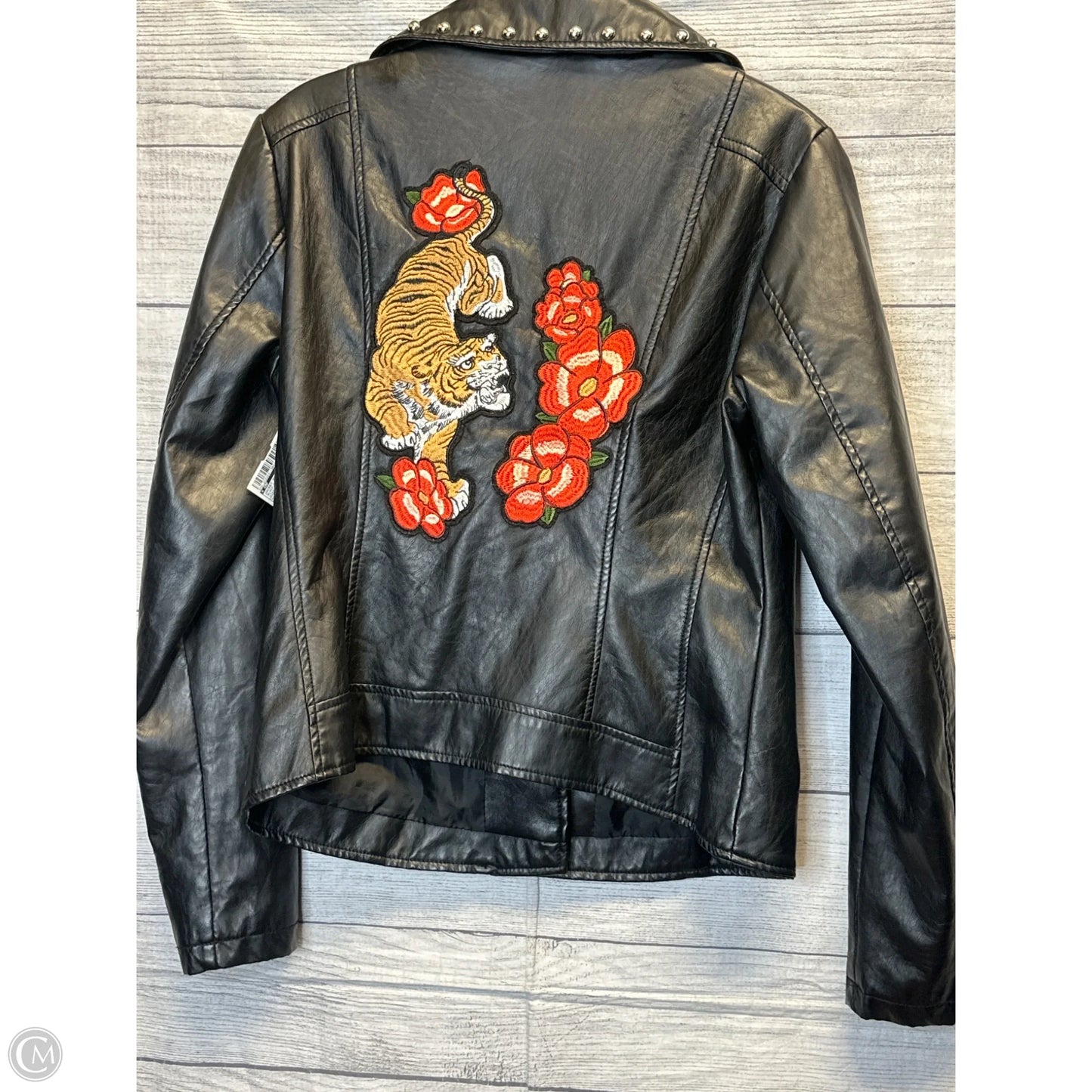 Jacket Moto By Cmf In Black & Silver, Size: L