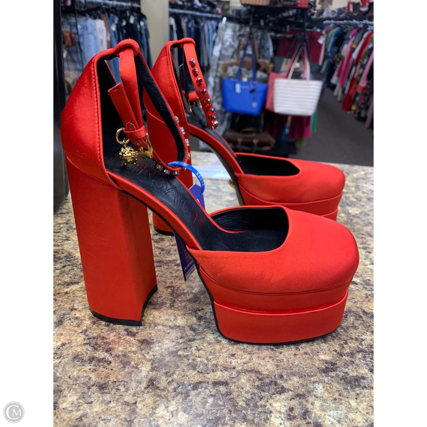 Shoes Luxury Designer By Versace In Red, Size: 11