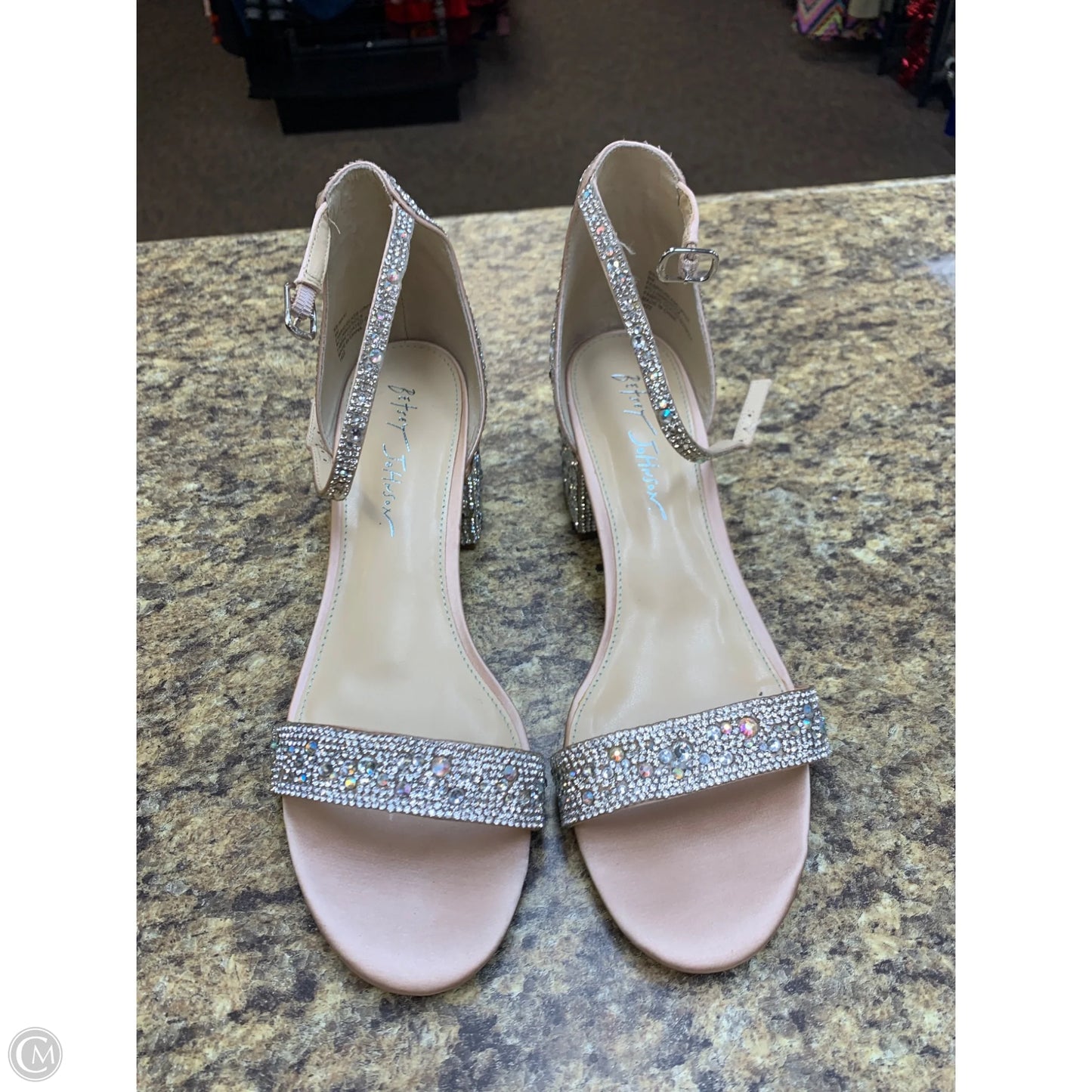 Shoes Heels Block By Betsey Johnson In Cream & Silver, Size: 9