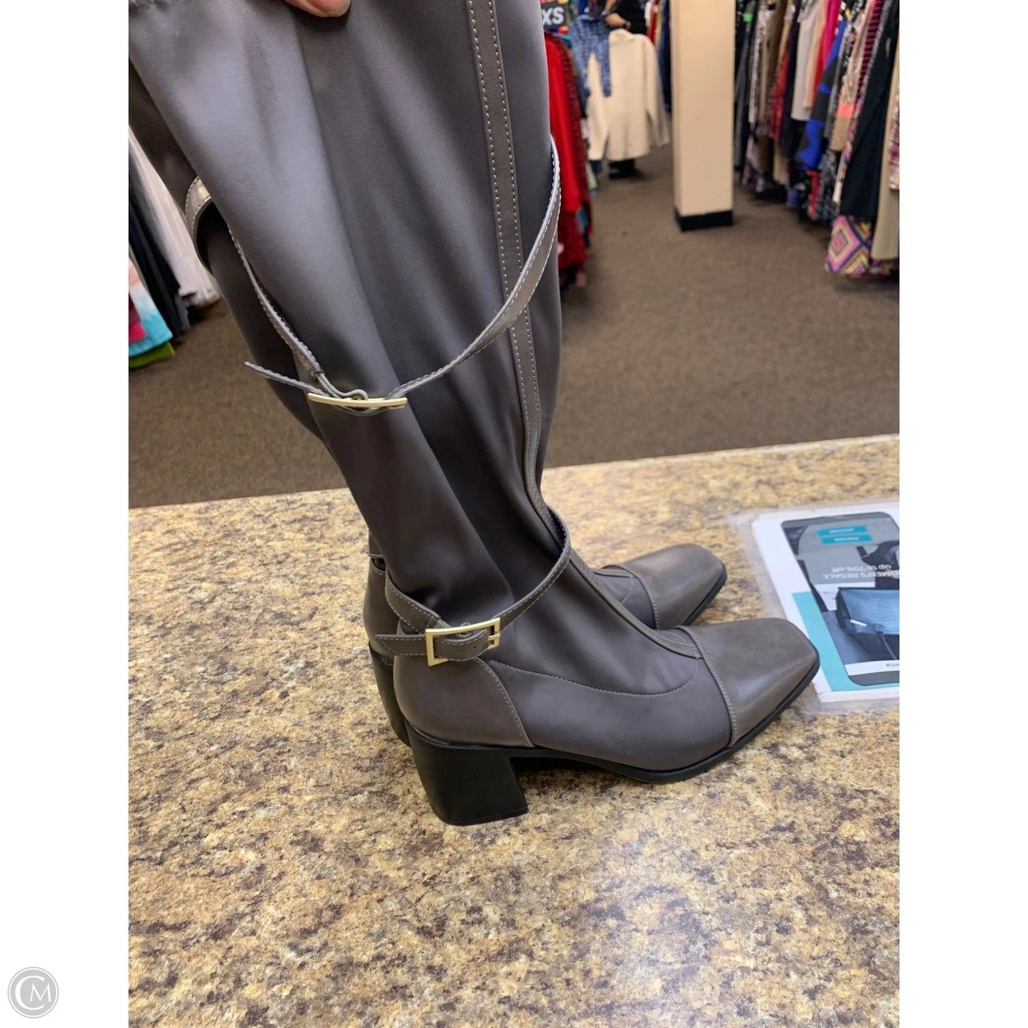 Boots Mid-calf Heels By Cmf In Grey, Size: 9