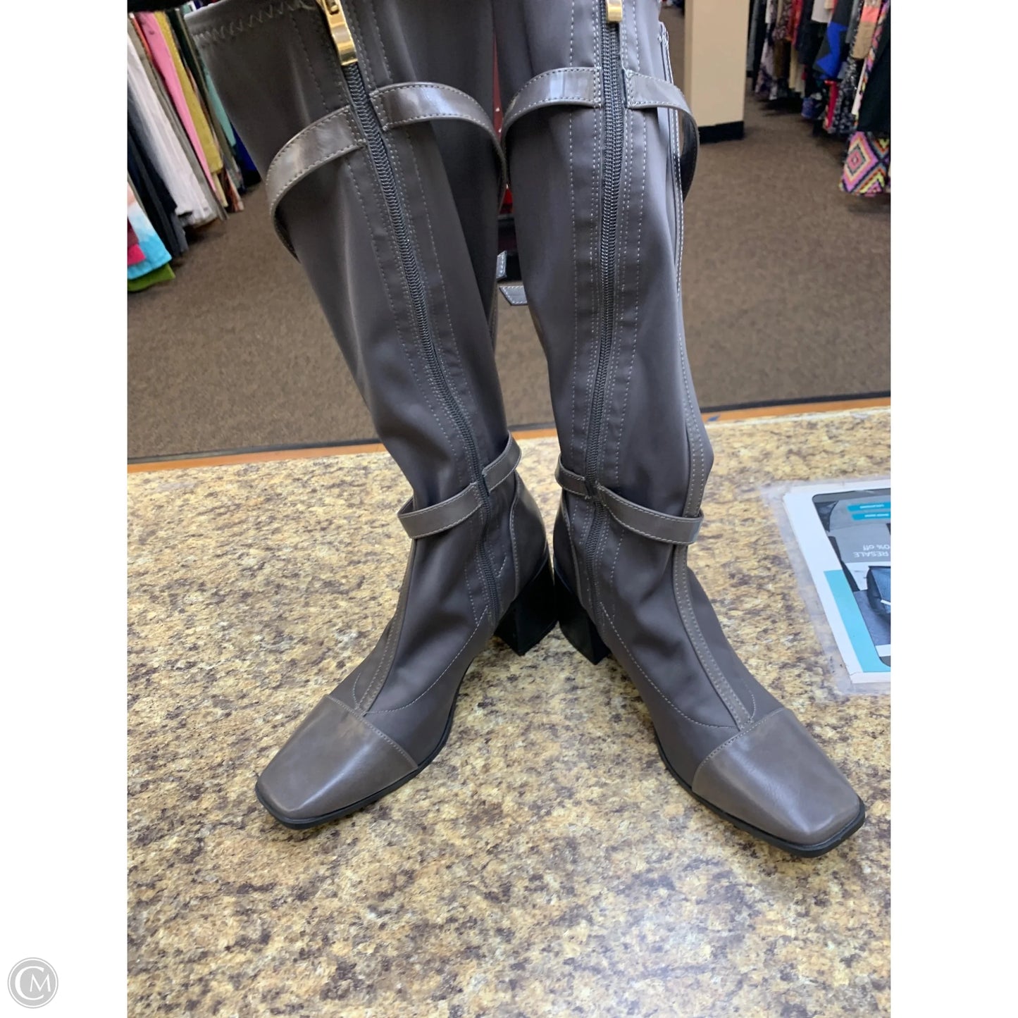 Boots Mid-calf Heels By Cmf In Grey, Size: 9