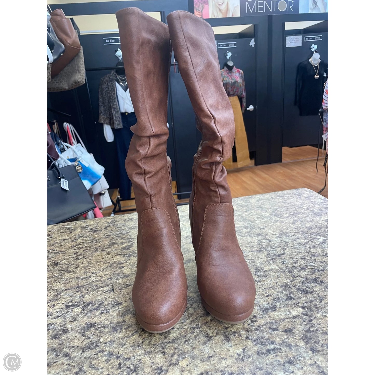 Boots Mid-calf Heels By Top Moda In Brown, Size: 8.5