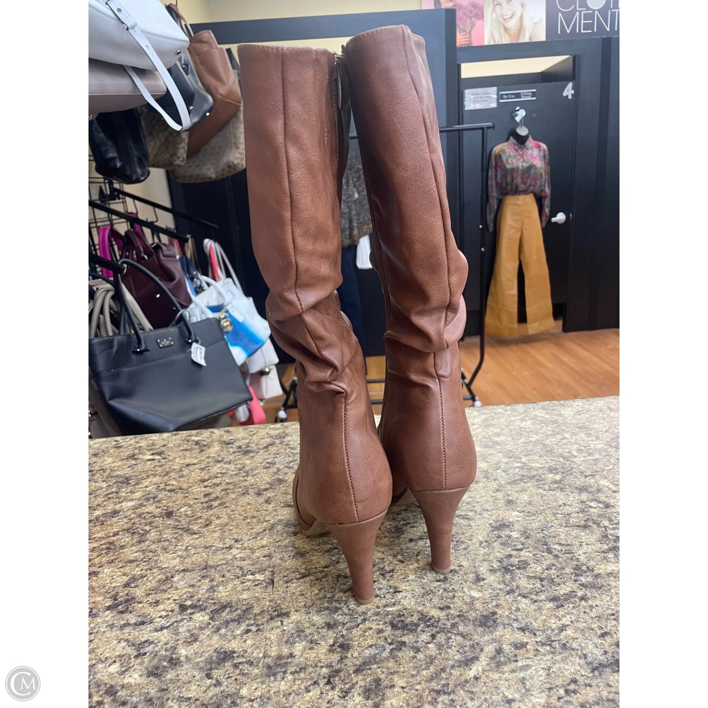 Boots Mid-calf Heels By Top Moda In Brown, Size: 8.5