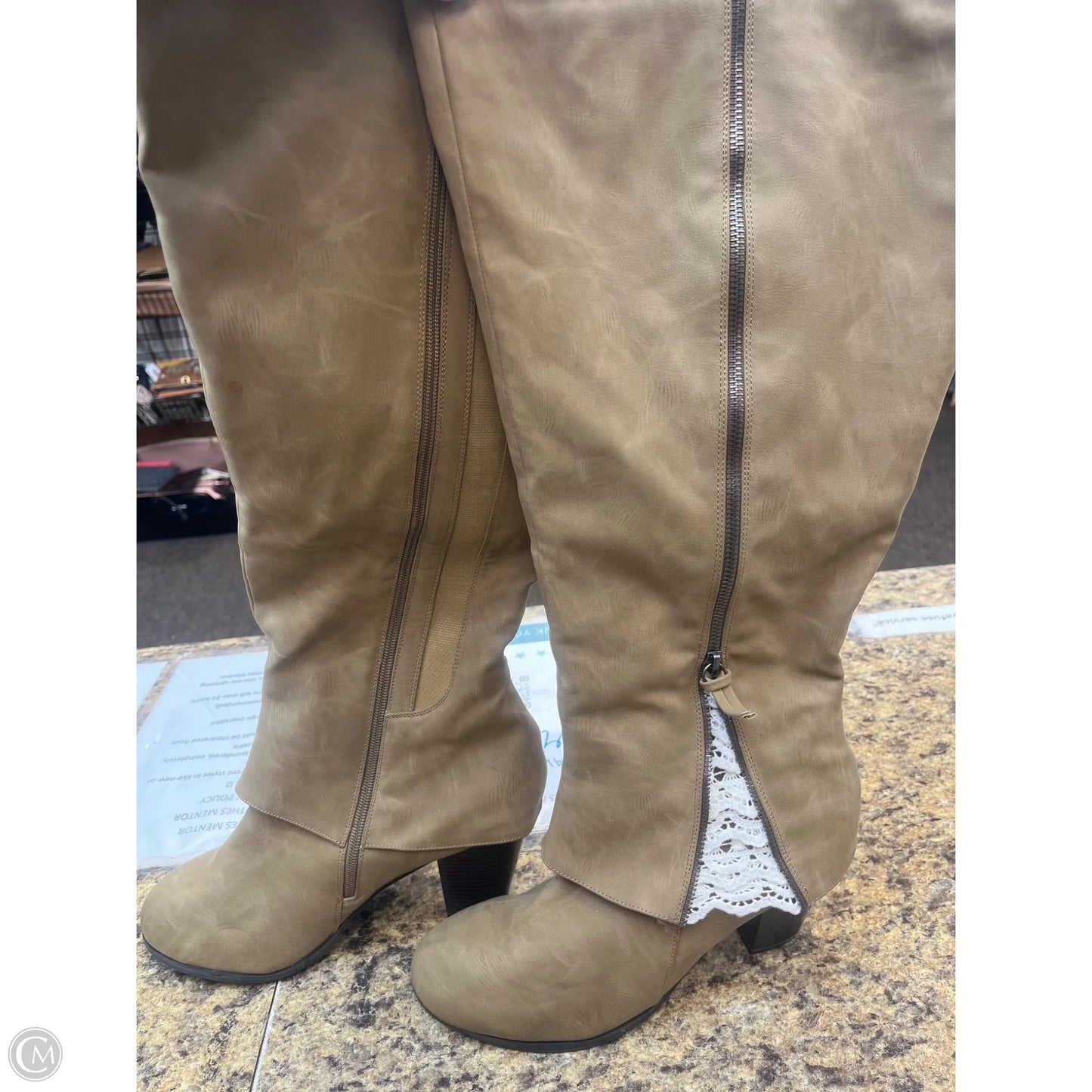 Boots Knee Heels By Cmf In Tan, Size: 11