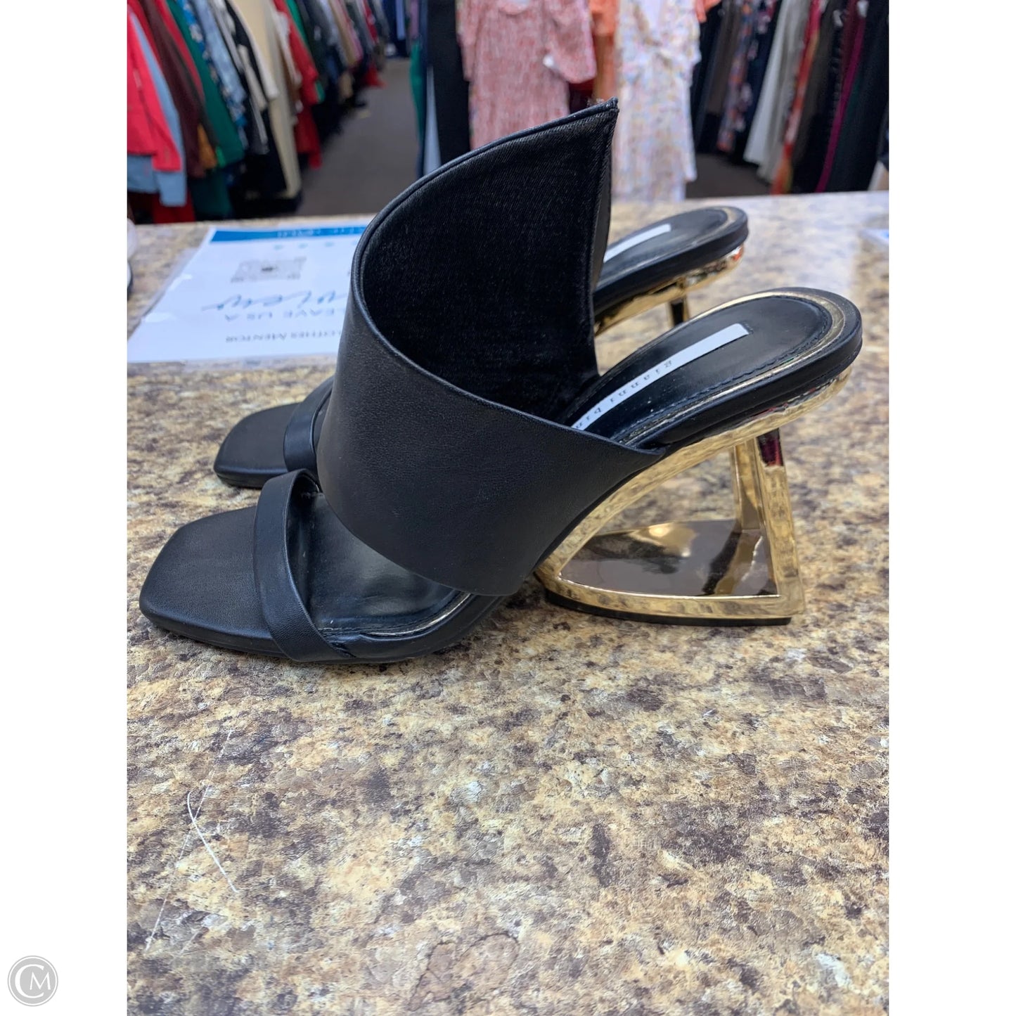 Shoes Heels Block By Gianni Bini In Black & Gold, Size: 8.5