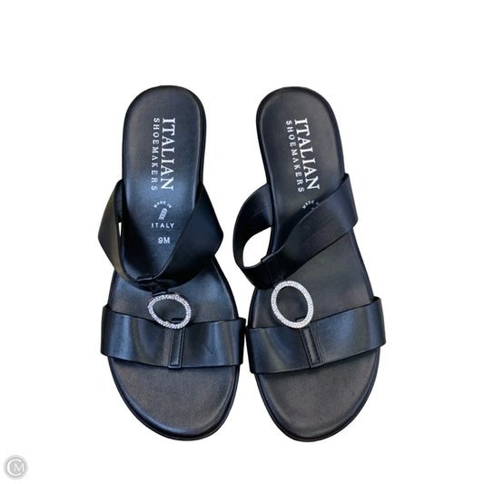 Sandals Heels Wedge By Italian Shoemakers In Black & Silver, Size: 9