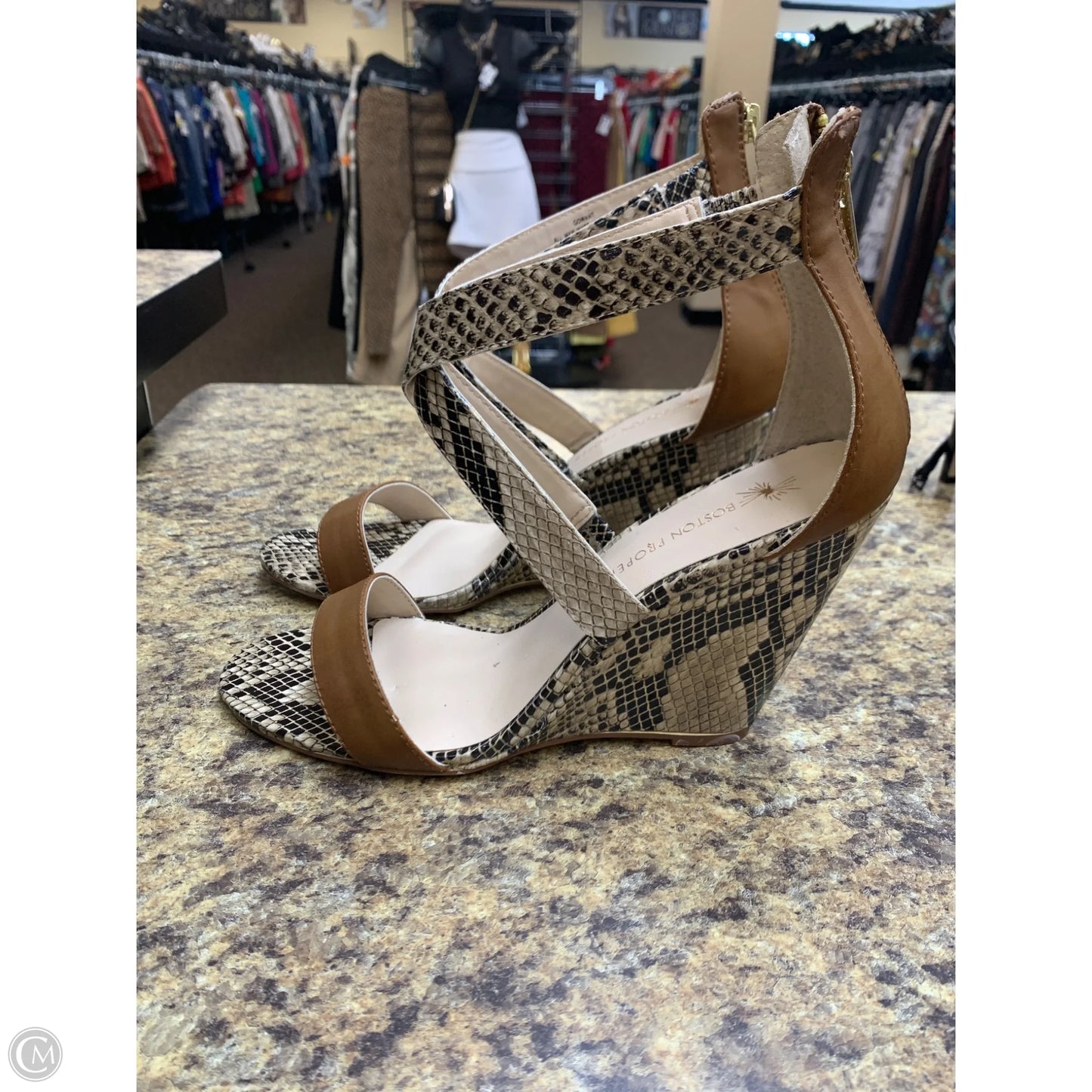 Shoes Heels Wedge By Boston Proper In Snakeskin Print, Size: 10